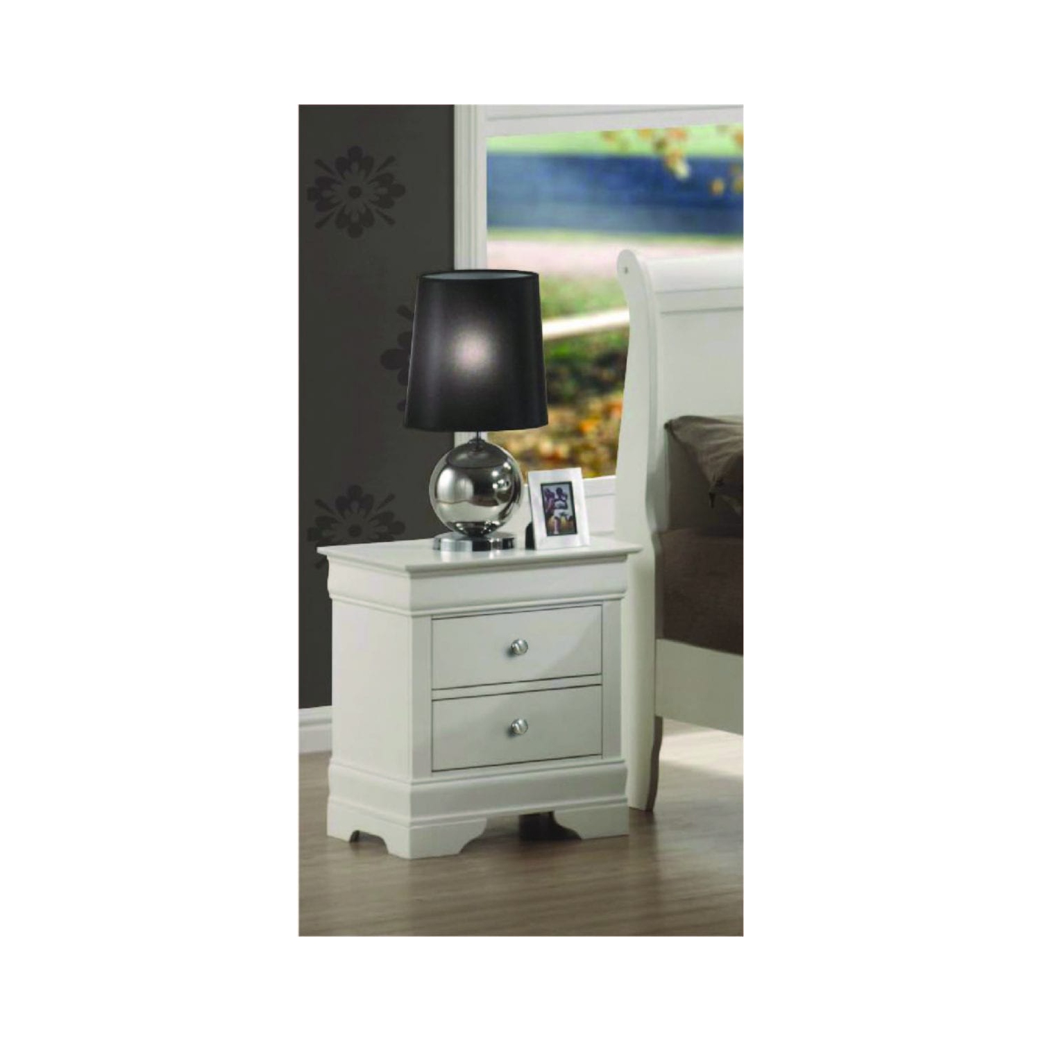 Louis Phillipe Semi Gloss White Finish Wood Traditional Bedroom Night Stand 2 Drawers