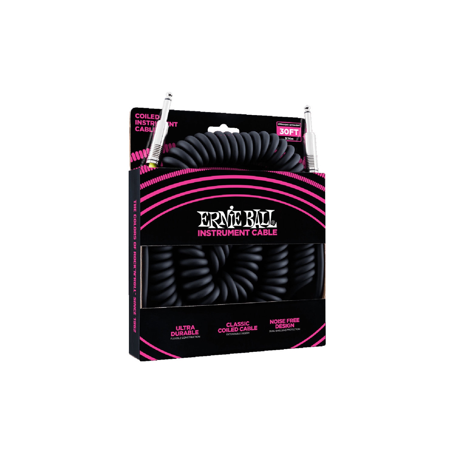 Câble droit spiralé de 30 pi pour instrument d’Ernie Ball - Noir