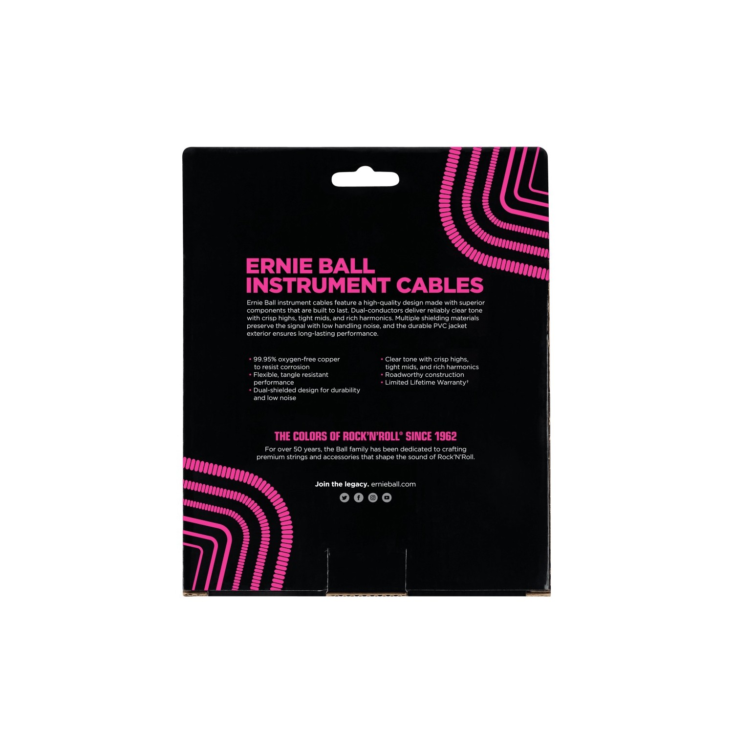 Câble droit spiralé de 30 pi pour instrument d’Ernie Ball - Noir