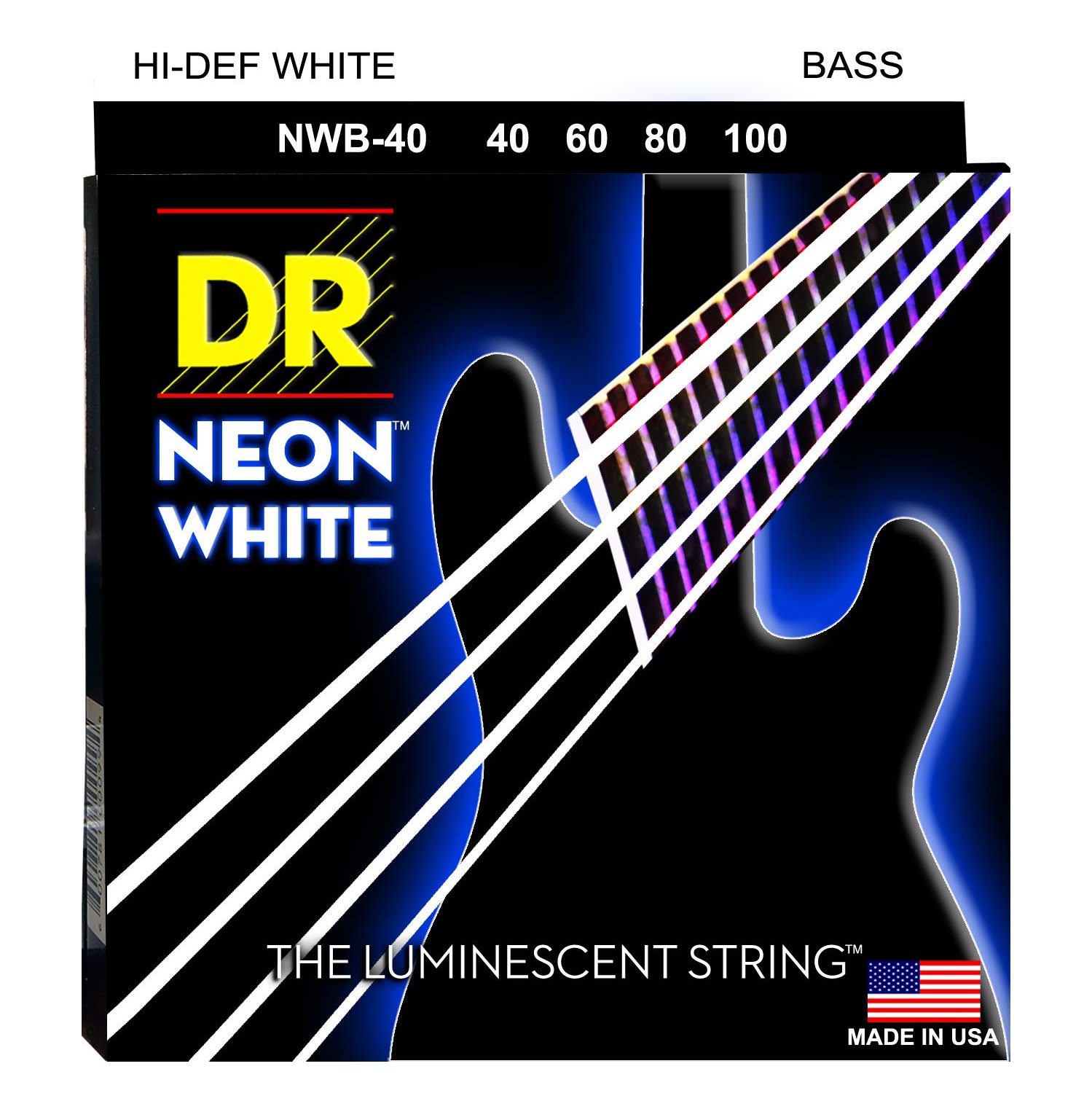 DR Handmade Strings Neon White K3 Coated Bass Strings, Light