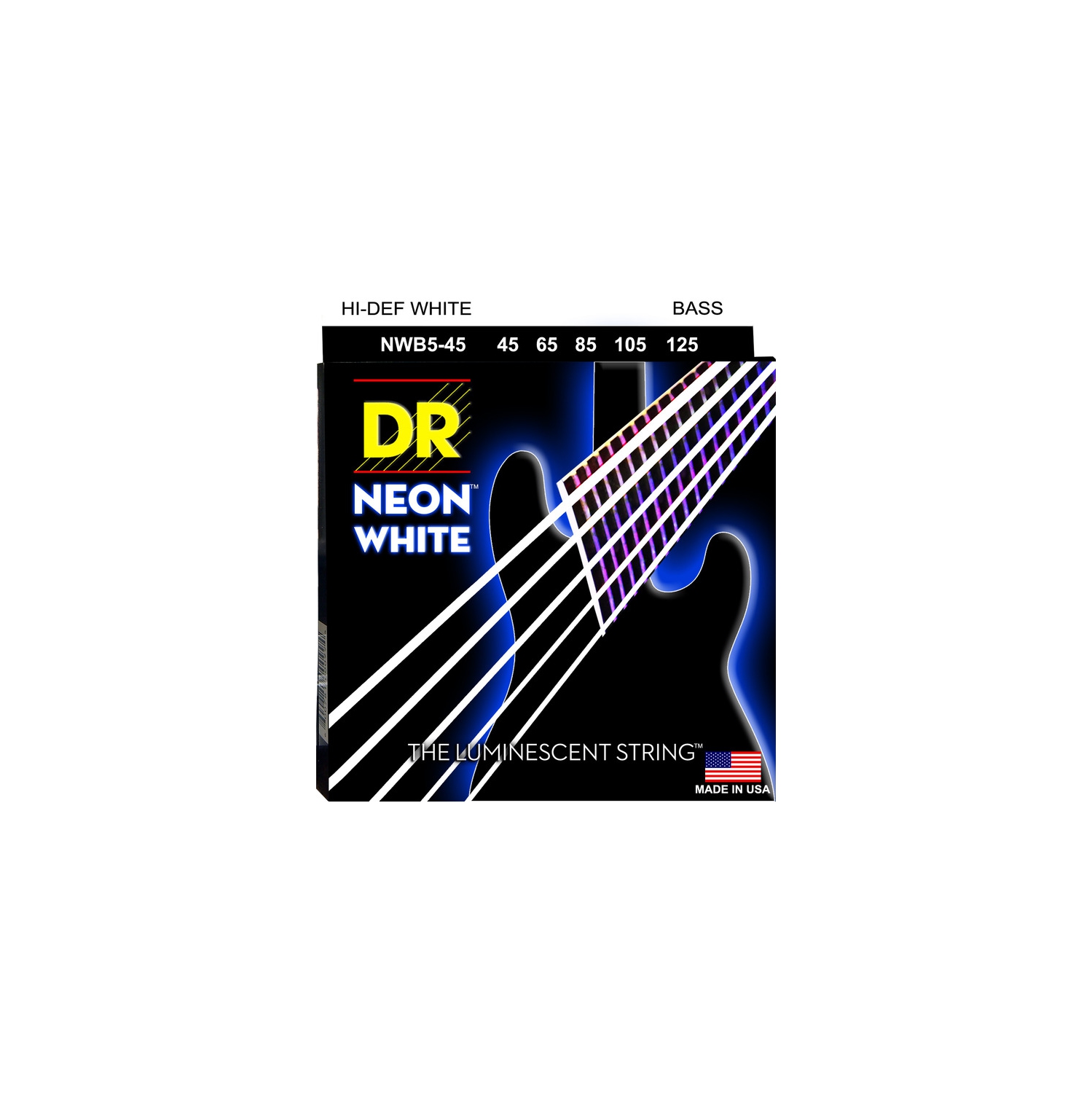 DR Strings NWB-45 DR Neon 4 Bass Guitar String, Medium, White, 45-105