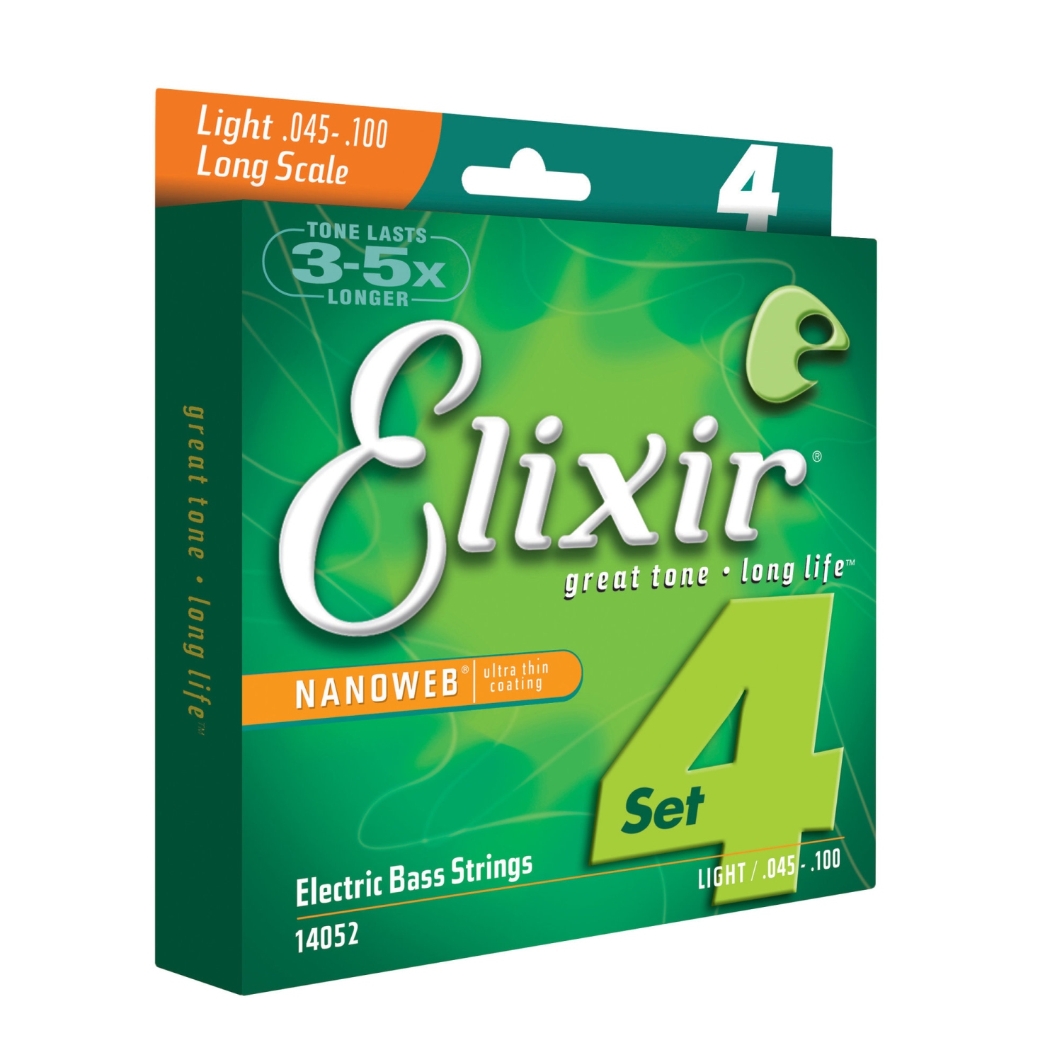 Elixir Strings Electric Bass Strings, 4-String, Light, Long Scale NANOWEB Coating 14052