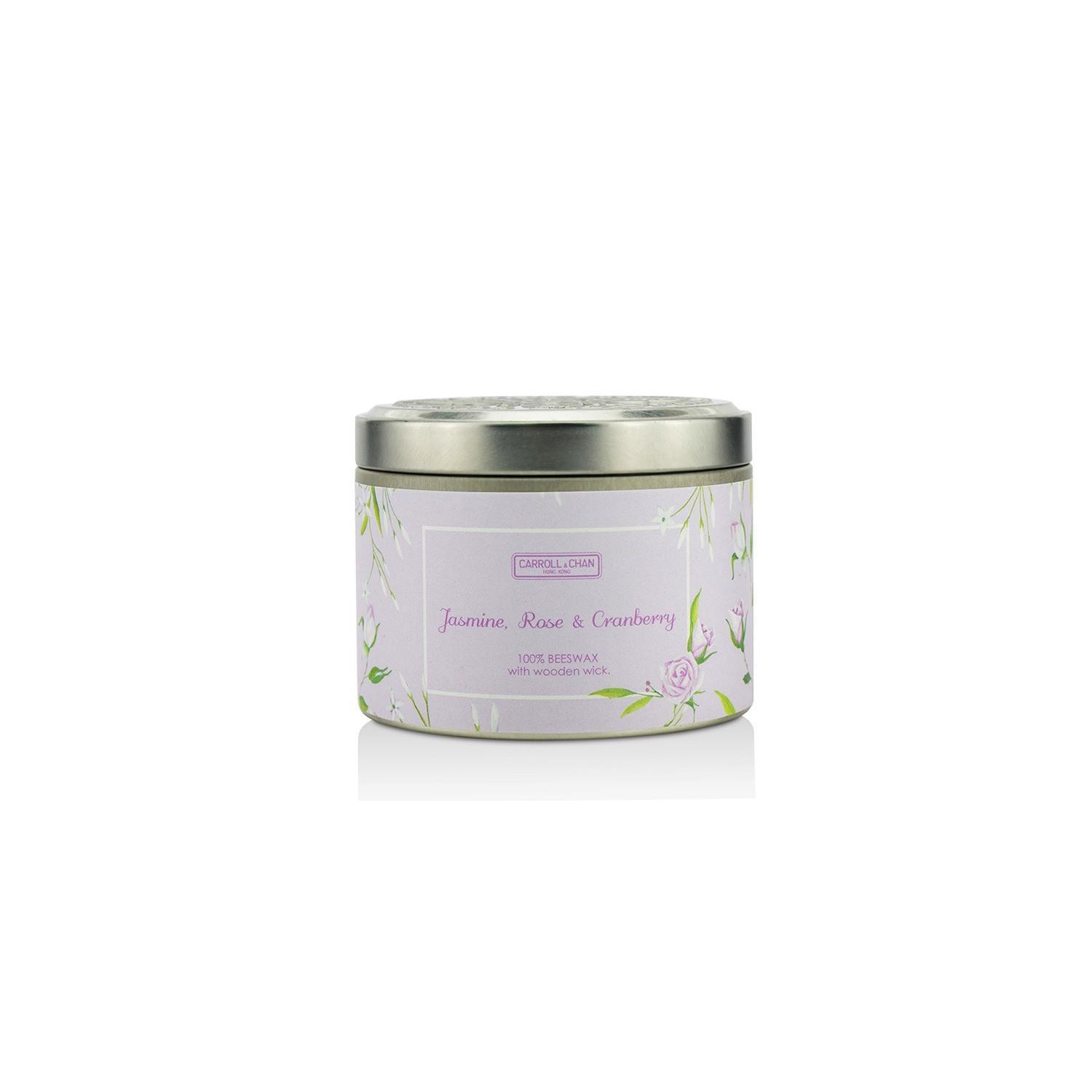 Tin Can 100% Beeswax Candle with Wooden Wick - Jasmine, Rose &amp; Cranberry - cm
