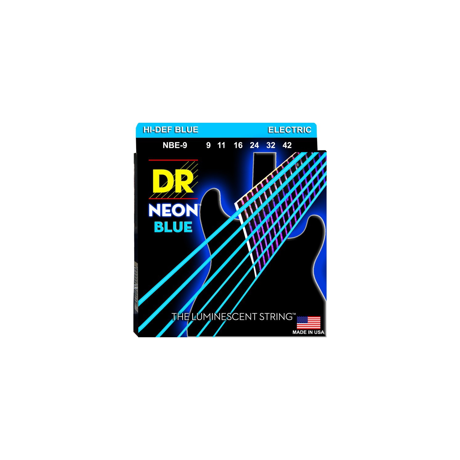 DR Handmade Strings Neon Blue Coated Electric Guitar Strings, Light
