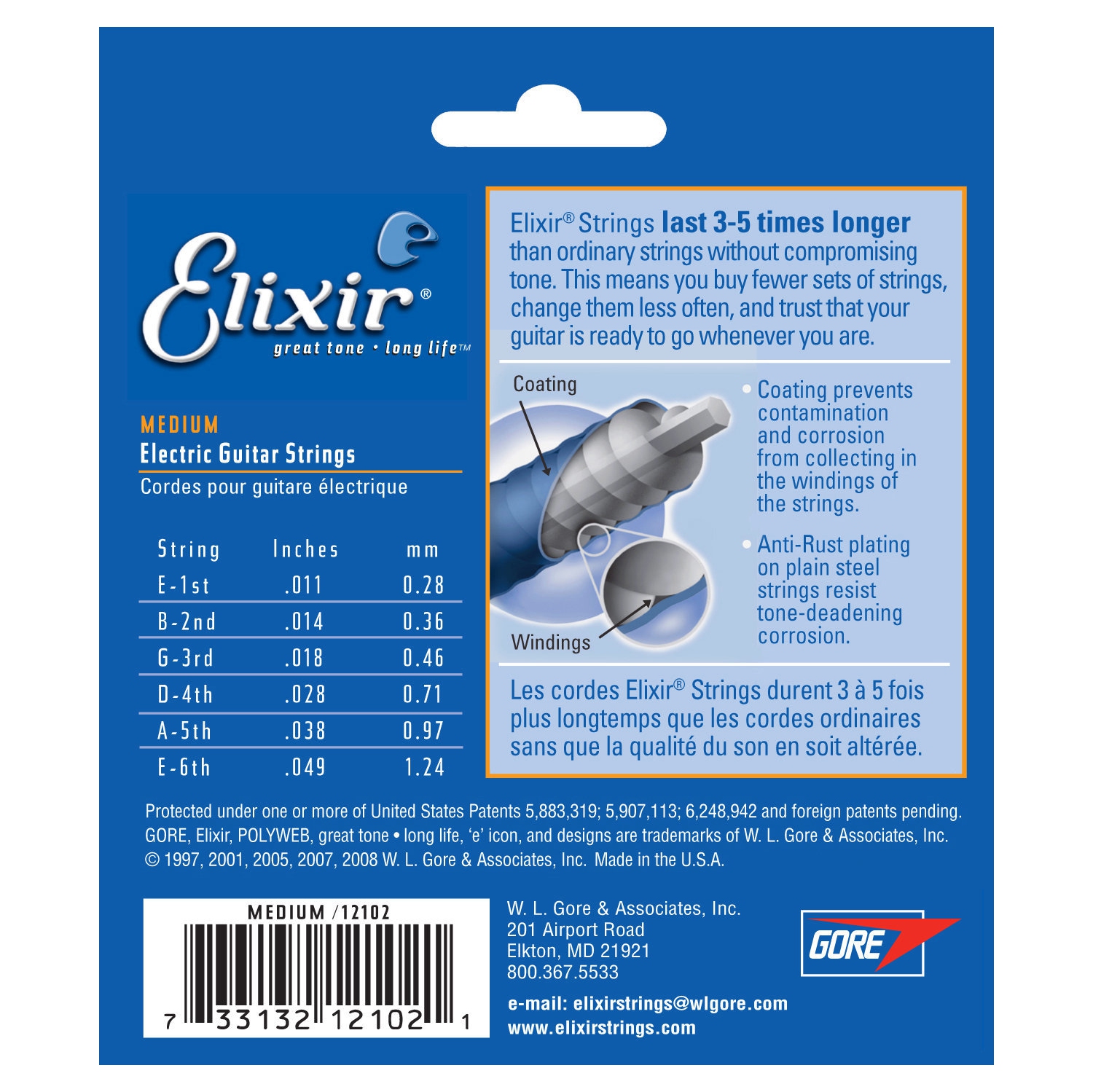 Elixir Strings Electric Guitar Strings, 6-String, Medium NANOWEB Coating 12102