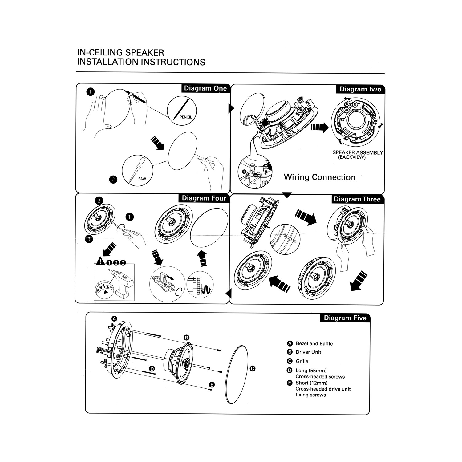 SyncSound SS-ICS-5 2-Way 60 Watts 8 Ohms - Frameless 5.25" In-Ceiling Speakers - Pair - White