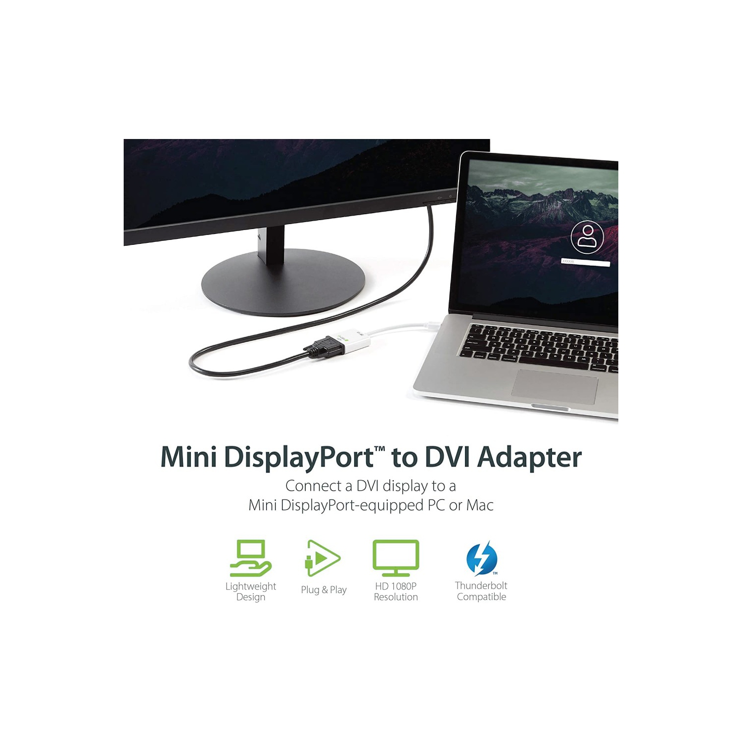 Techly – Mini DisplayPort 1,2 mâle vers DVI 24 + adaptateur 15&nbsp;cm femelle 1, blanc
