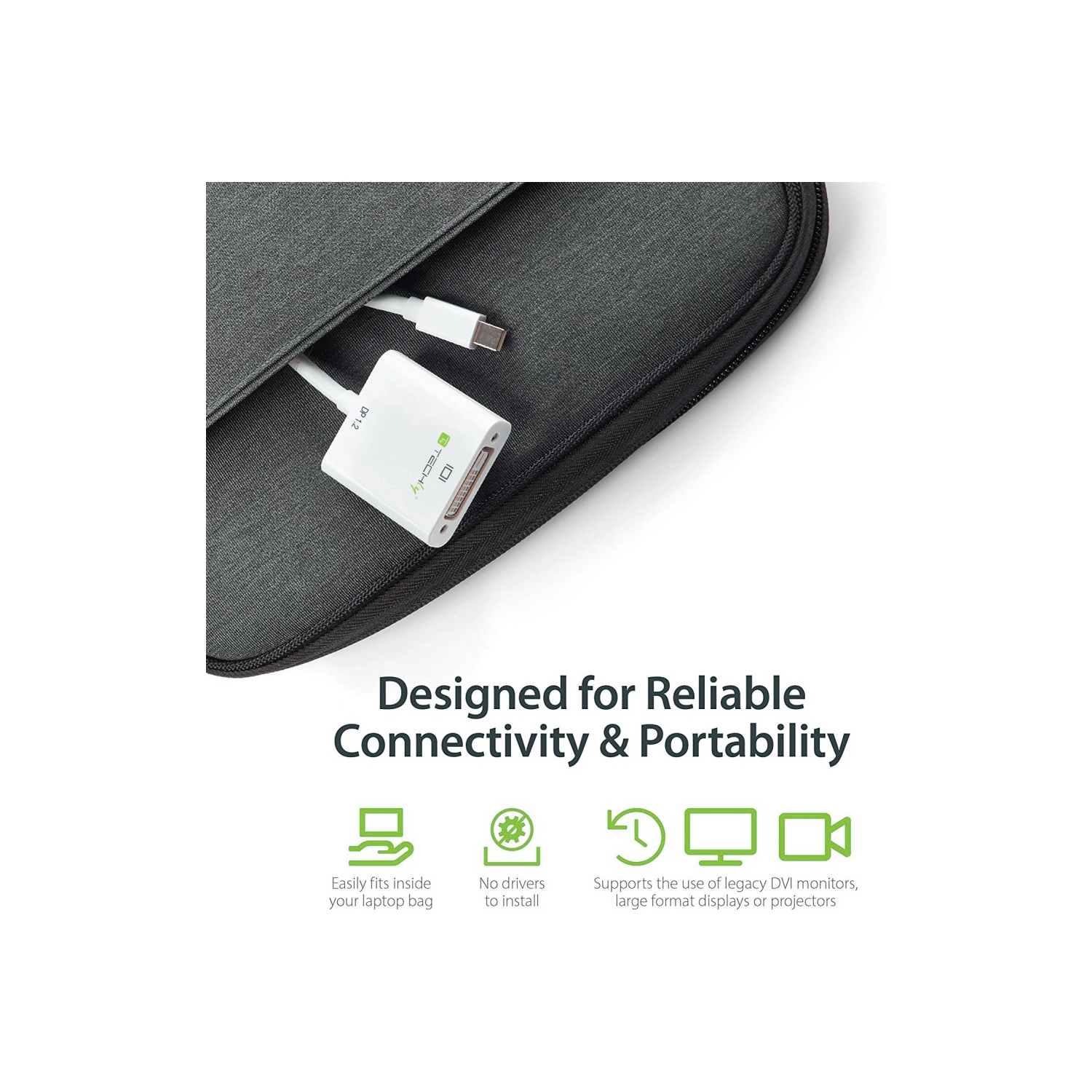 Techly – Mini DisplayPort 1,2 mâle vers DVI 24 + adaptateur 15&nbsp;cm femelle 1, blanc