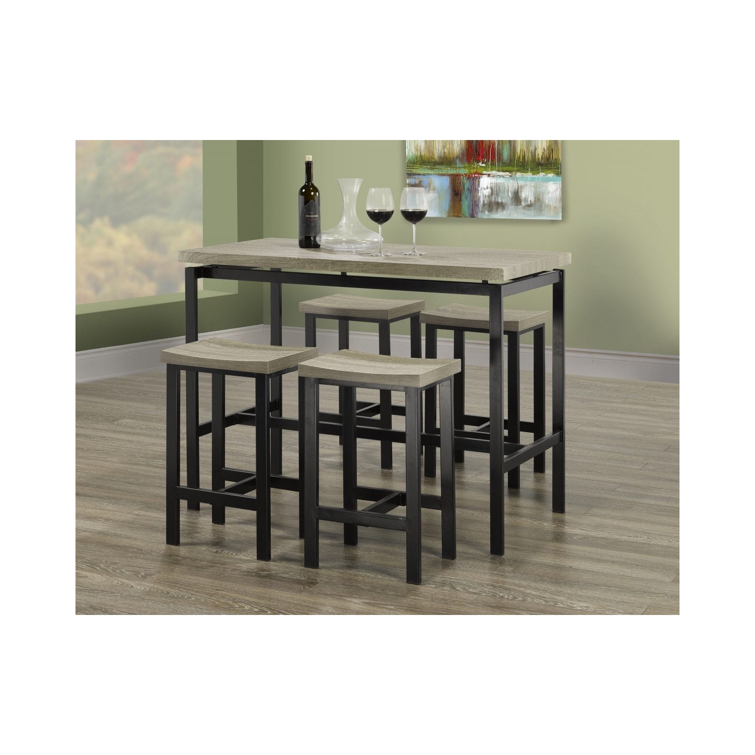 Contemporary 5 Piece Bistro/Bar Set - Distressed Grey, Black