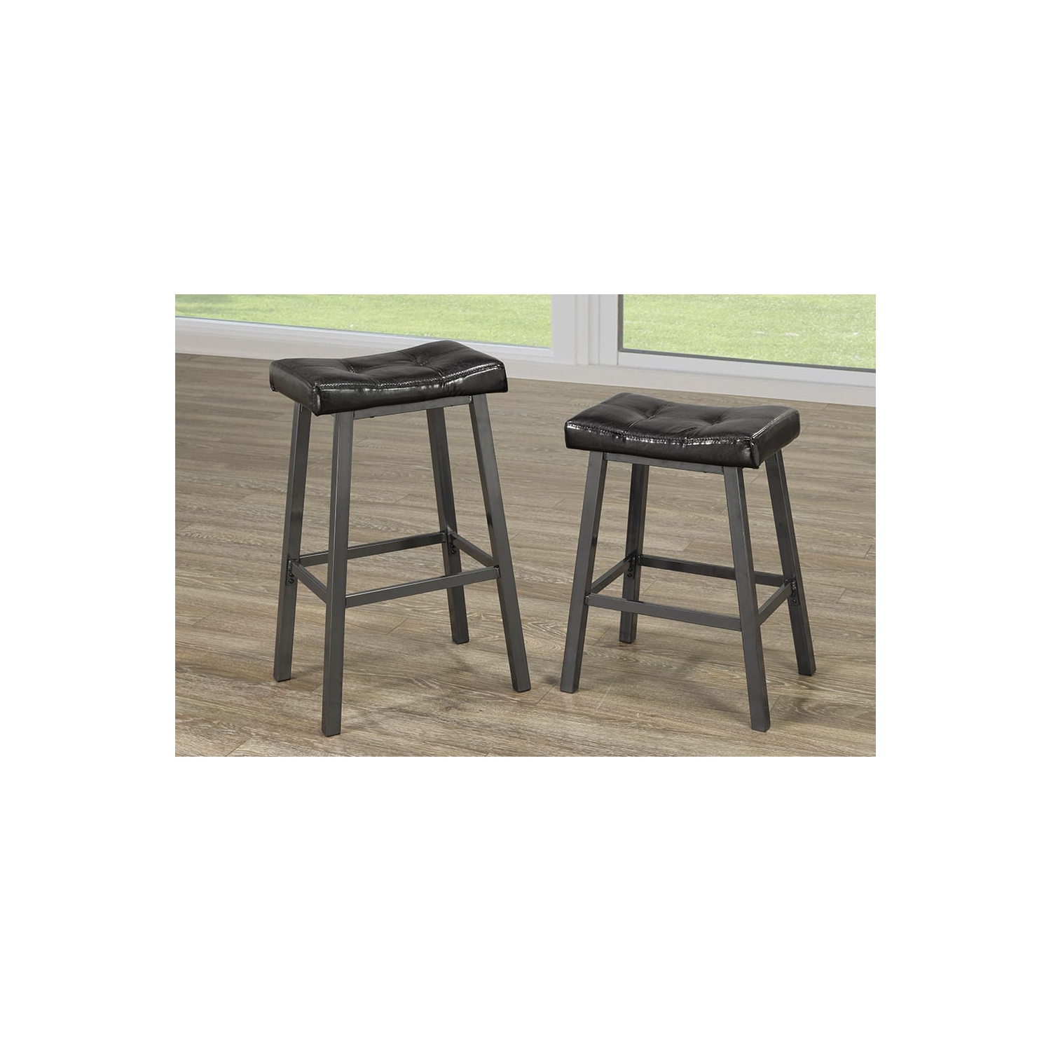 29" Espresso Leatherette with Charcoal Metal Legs Saddle Seat Stool