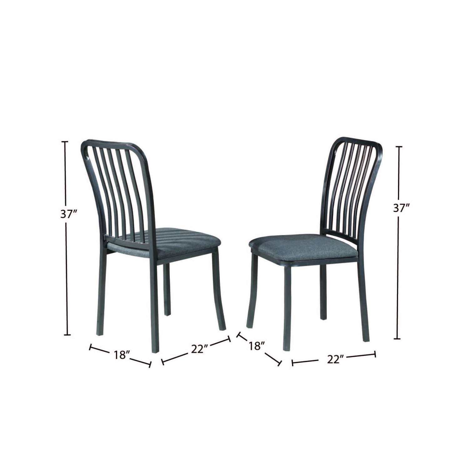 Grey Metal Finish with Grey Linen Seating Traditional Slat Back Dining Chairs 2/box