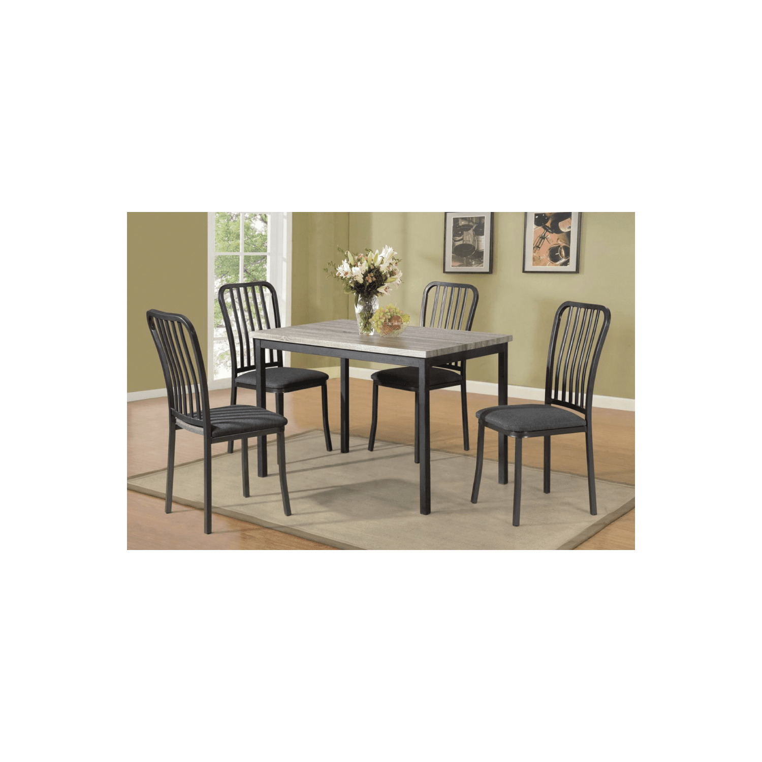 Grey Metal Finish with Grey Linen Seating Traditional Slat Back Dining Chairs 2/box