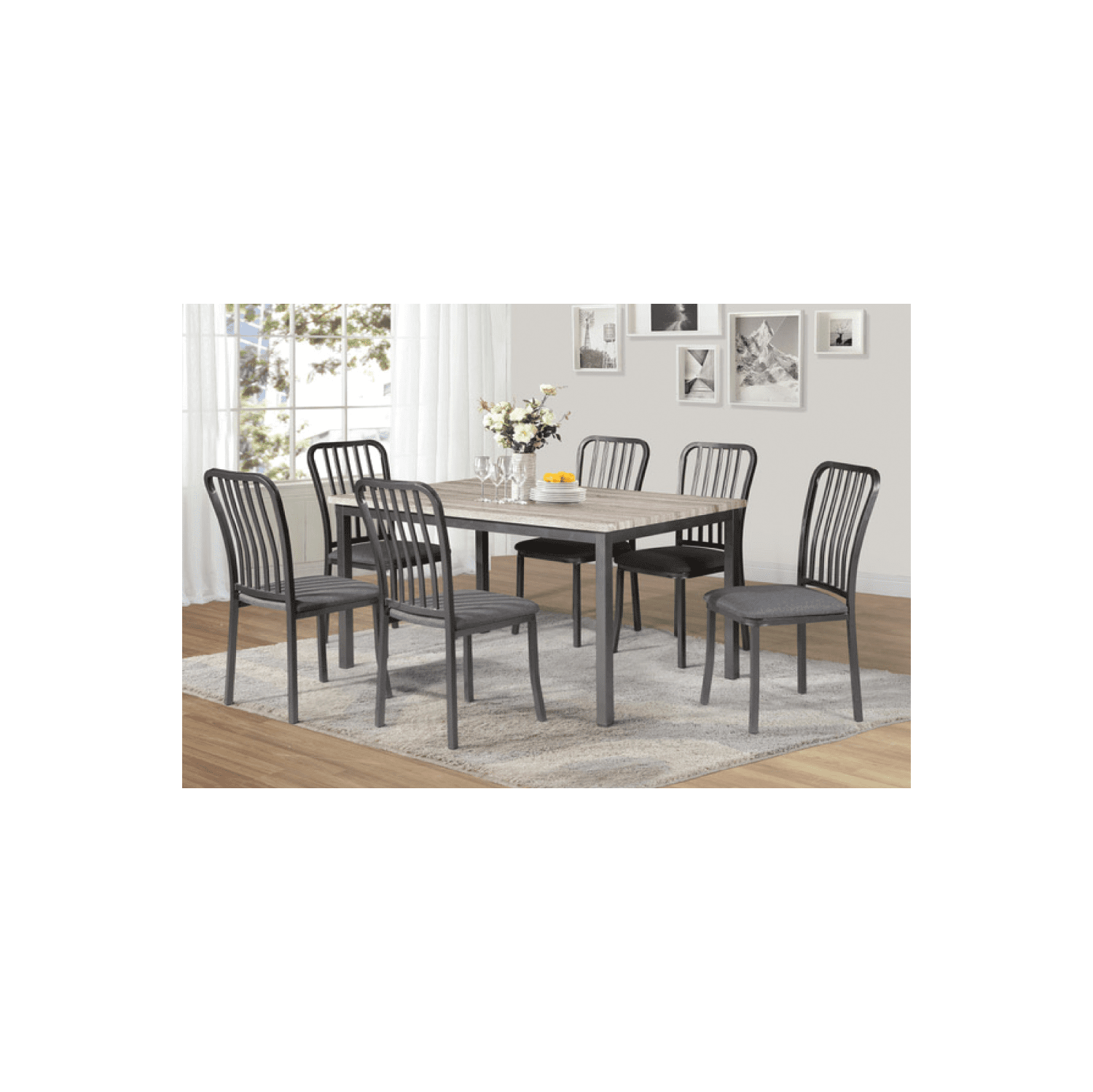 Two-Tone Wood Modern Casual Dining Table Seats 6