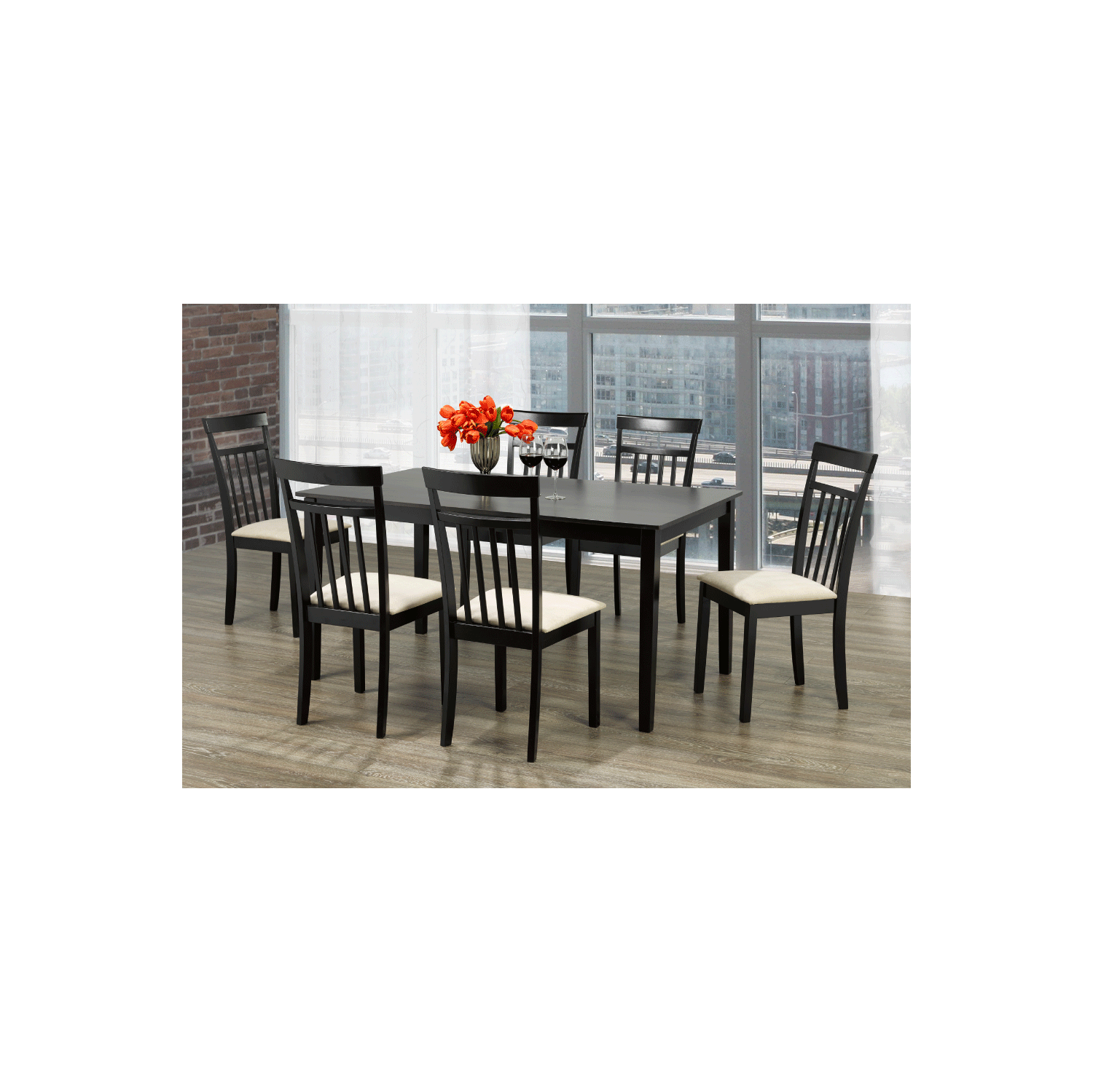 Espresso Finish Wood Classic Casual Dining Table Seats 6