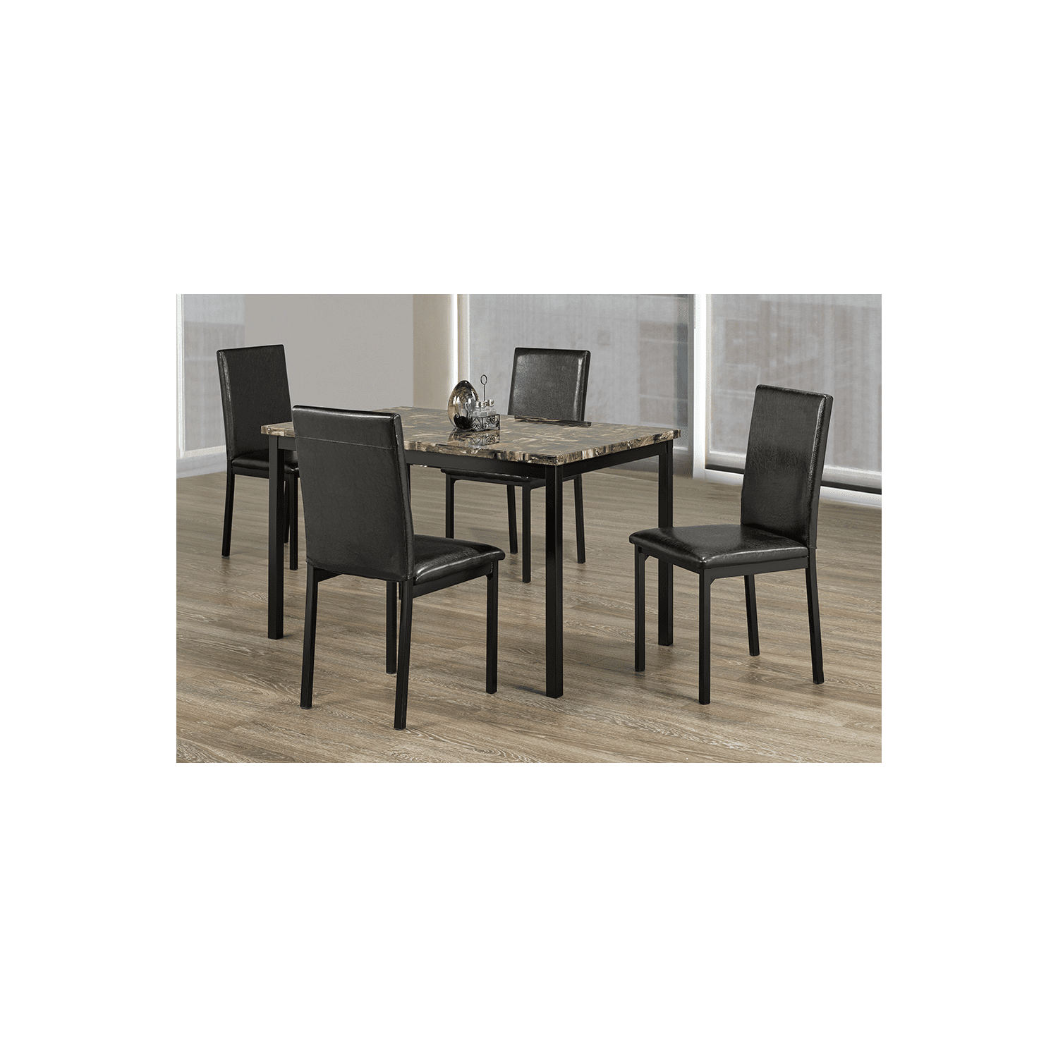 Faux Marble Finish Metal Contemporary Dining Table Seats 4