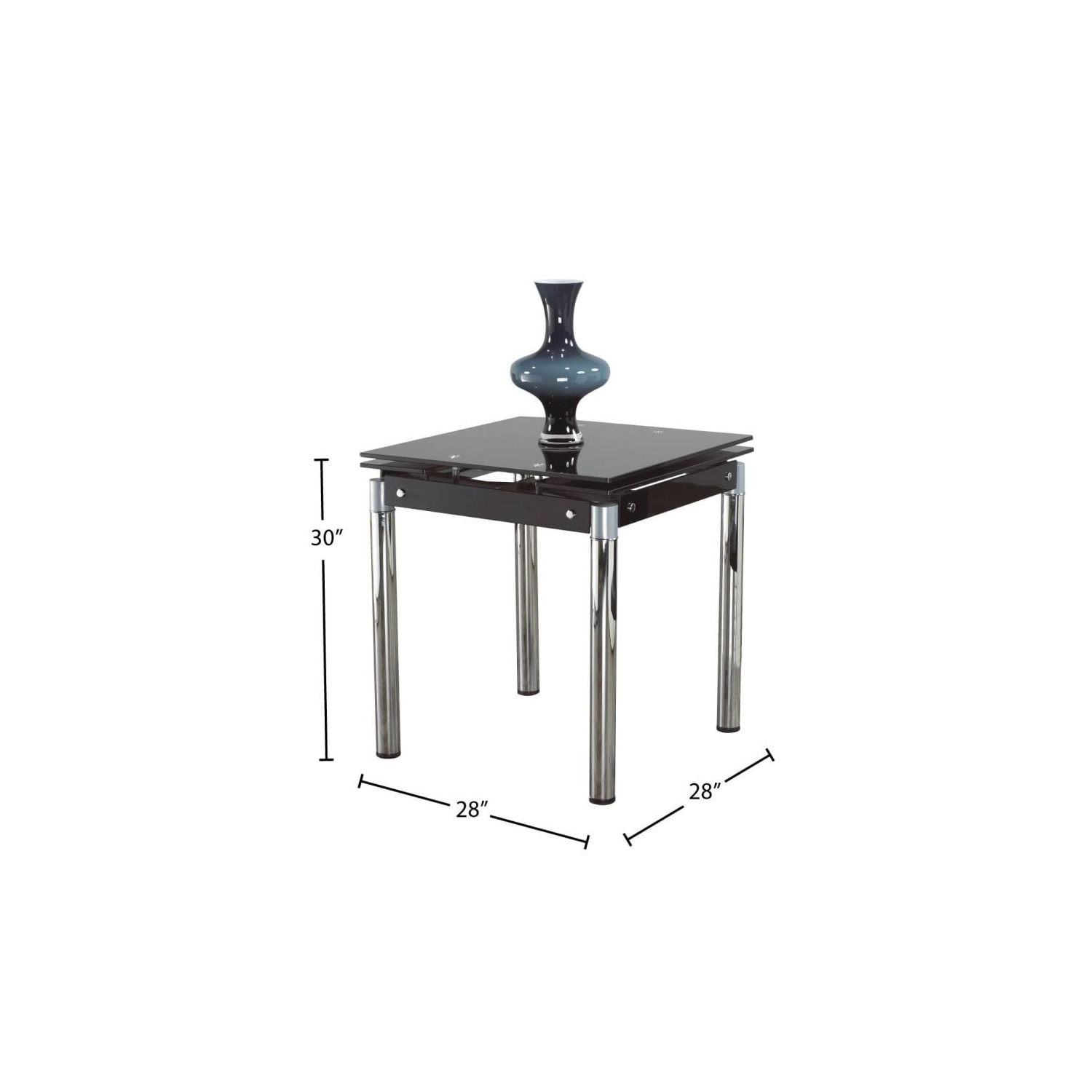 Table de salle à manger extensible moderne en verre clair avec pattes de pilier en métal au fini chromé Sièges 2-4