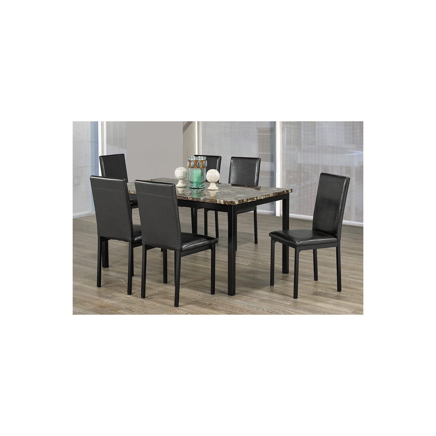 Faux Marble Finish Metal Contemporary Dining Table Seats 6