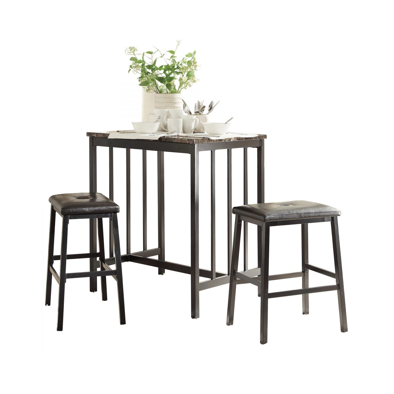 Faux Marble Table Top Contemporary 3 Piece Pub Set Faux Marble Table Top