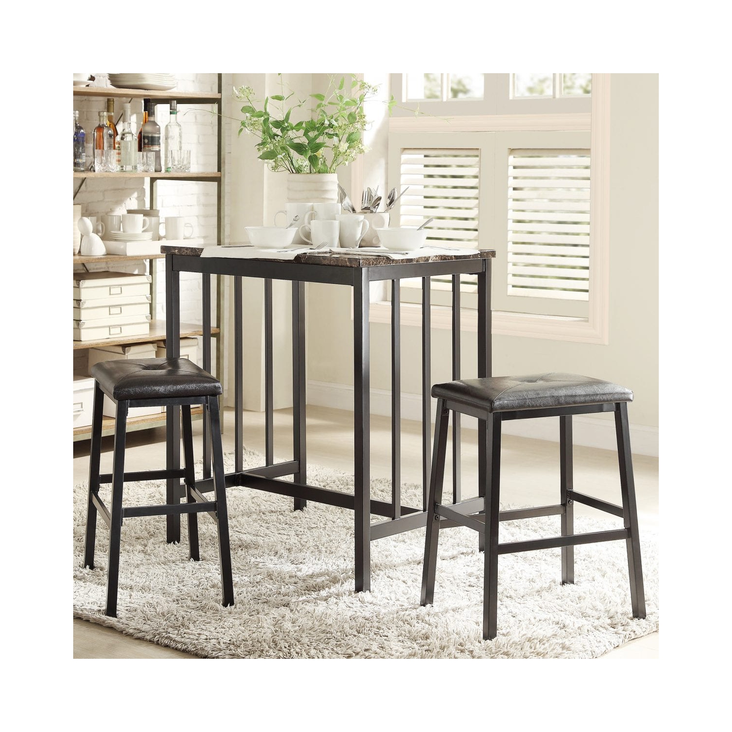 Faux Marble Table Top Contemporary 3 Piece Pub Set Faux Marble Table Top