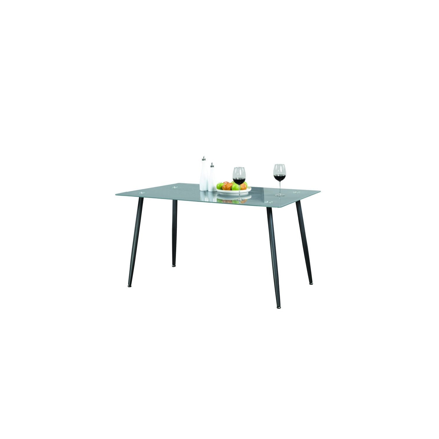 Frosted Glass Modern Dining Table with Grey Finish Metal Tapered Legs Seats 4