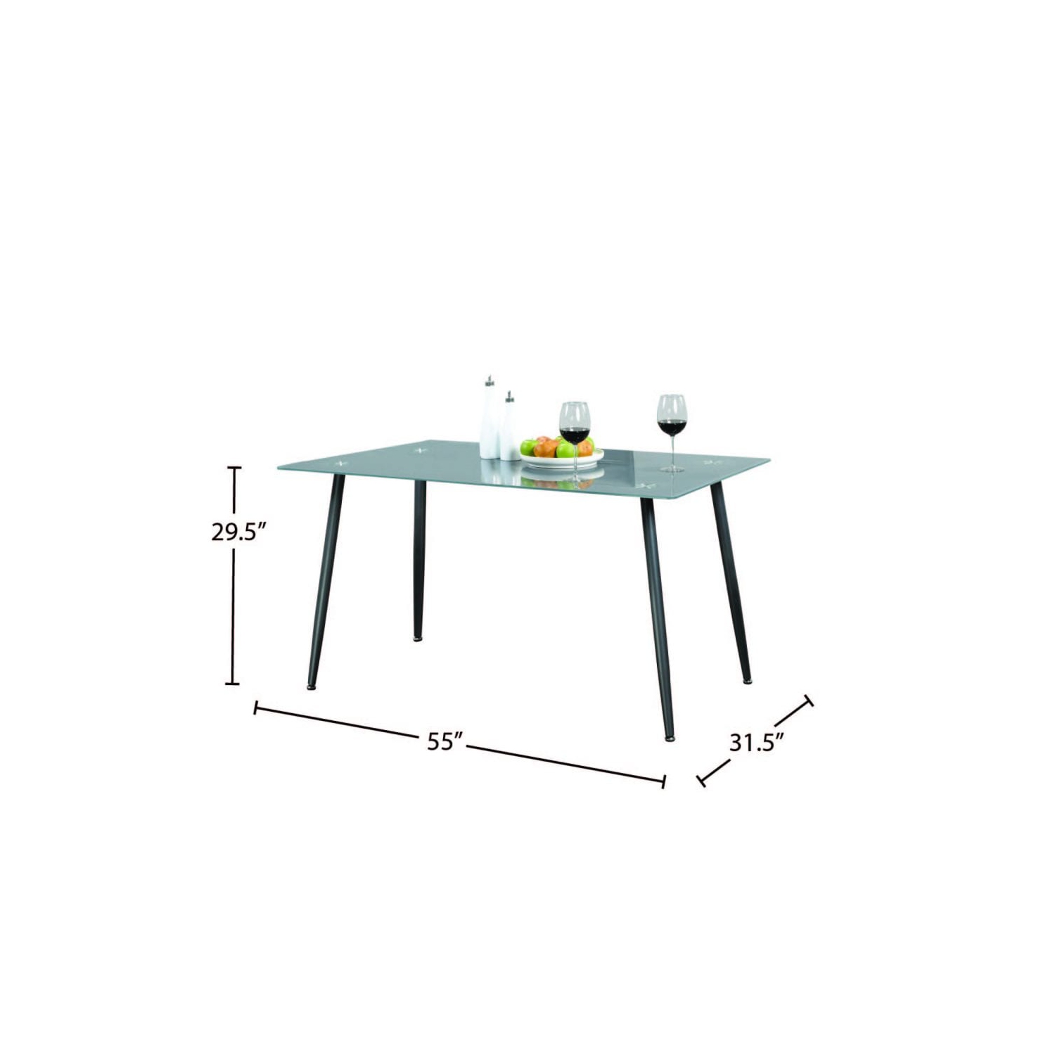 Frosted Glass Modern Dining Table with Grey Finish Metal Tapered Legs Seats 4
