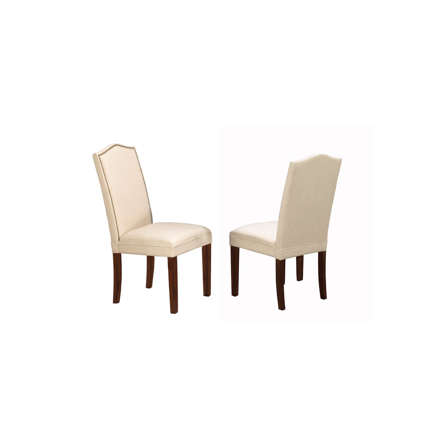 Bois finition noyer avec tissu beige lin Chaises de salle à manger contemporaines Parson Garniture tête de clou 2 / bte