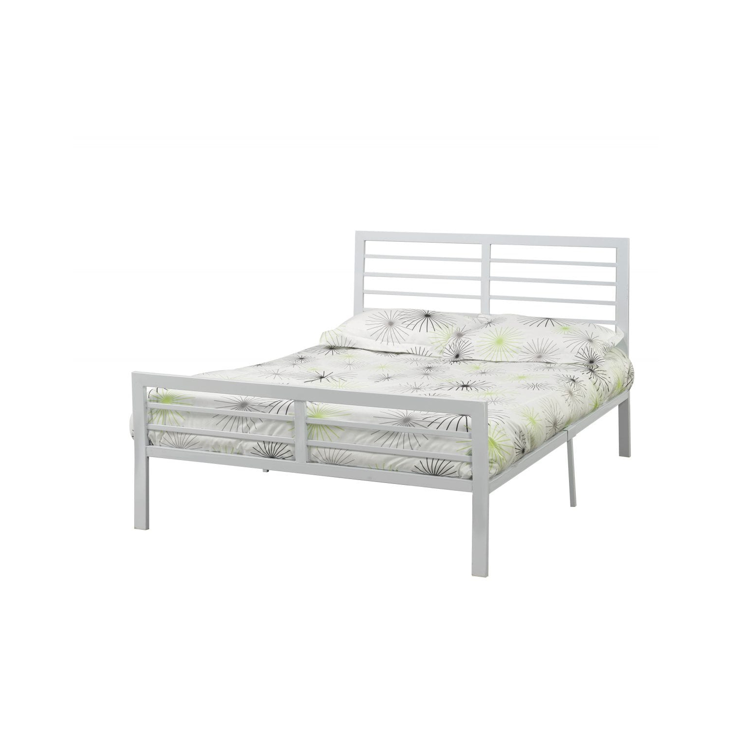 White Finish Metal Contemporary 39" Single Platform Bed with Metal Mattress Support No Boxspring Required