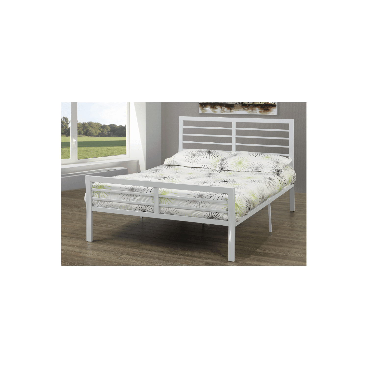 White Finish Metal Contemporary 39" Single Platform Bed with Metal Mattress Support No Boxspring Required