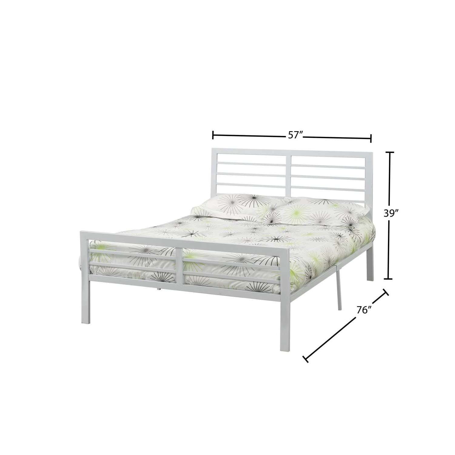White Finish Metal Contemporary 54" Double Platform Bed with Metal Mattress Support No Boxspring Required