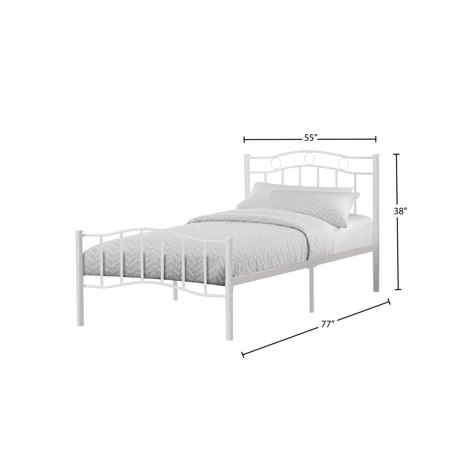 54" Double White Metal Frame Contemporary Platform Bed with Slats No Boxspring Required