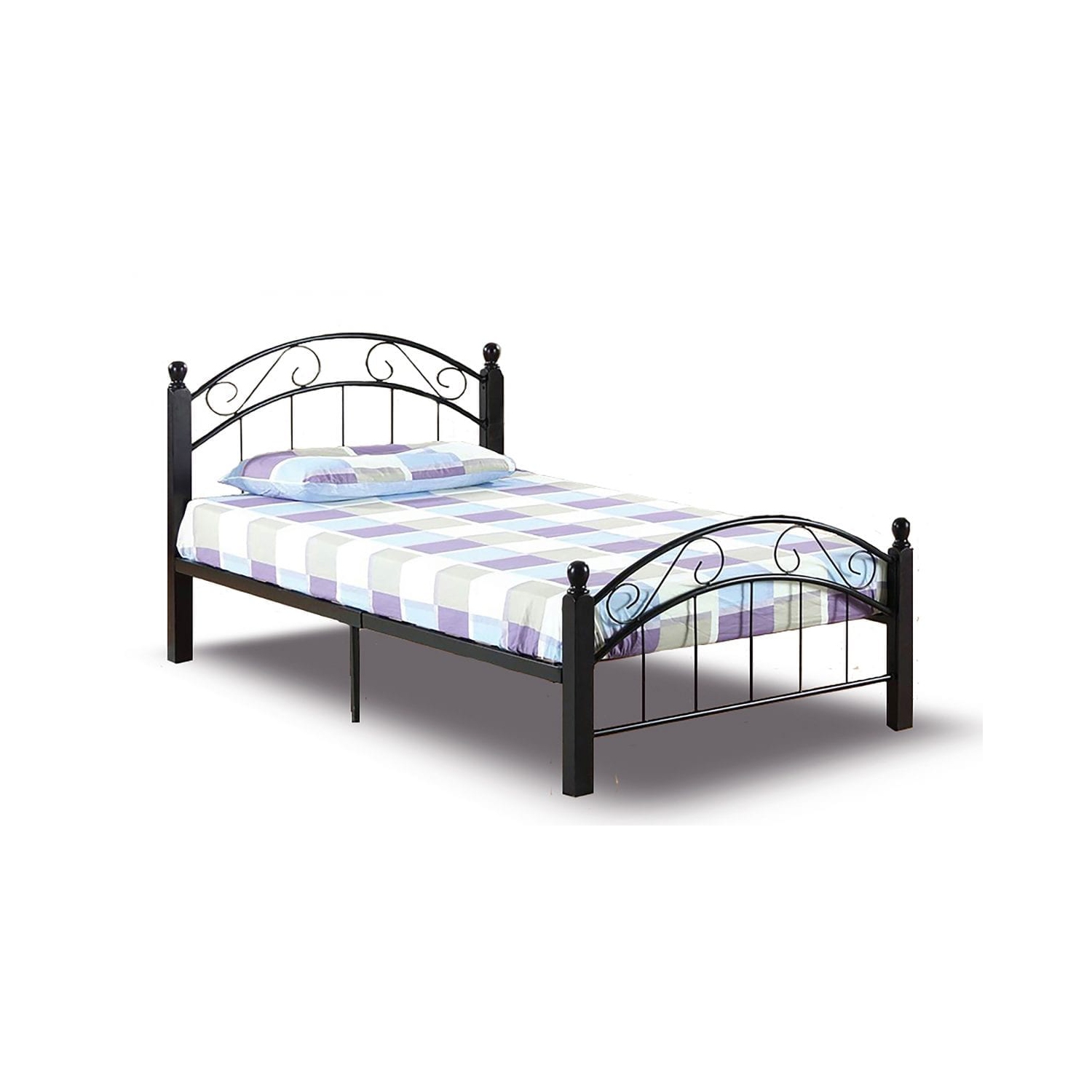 Cadre simple en métal noir de 39 "avec pieds en bois espresso foncé Lit plateforme traditionnel avec lattes Aucun sommier requis