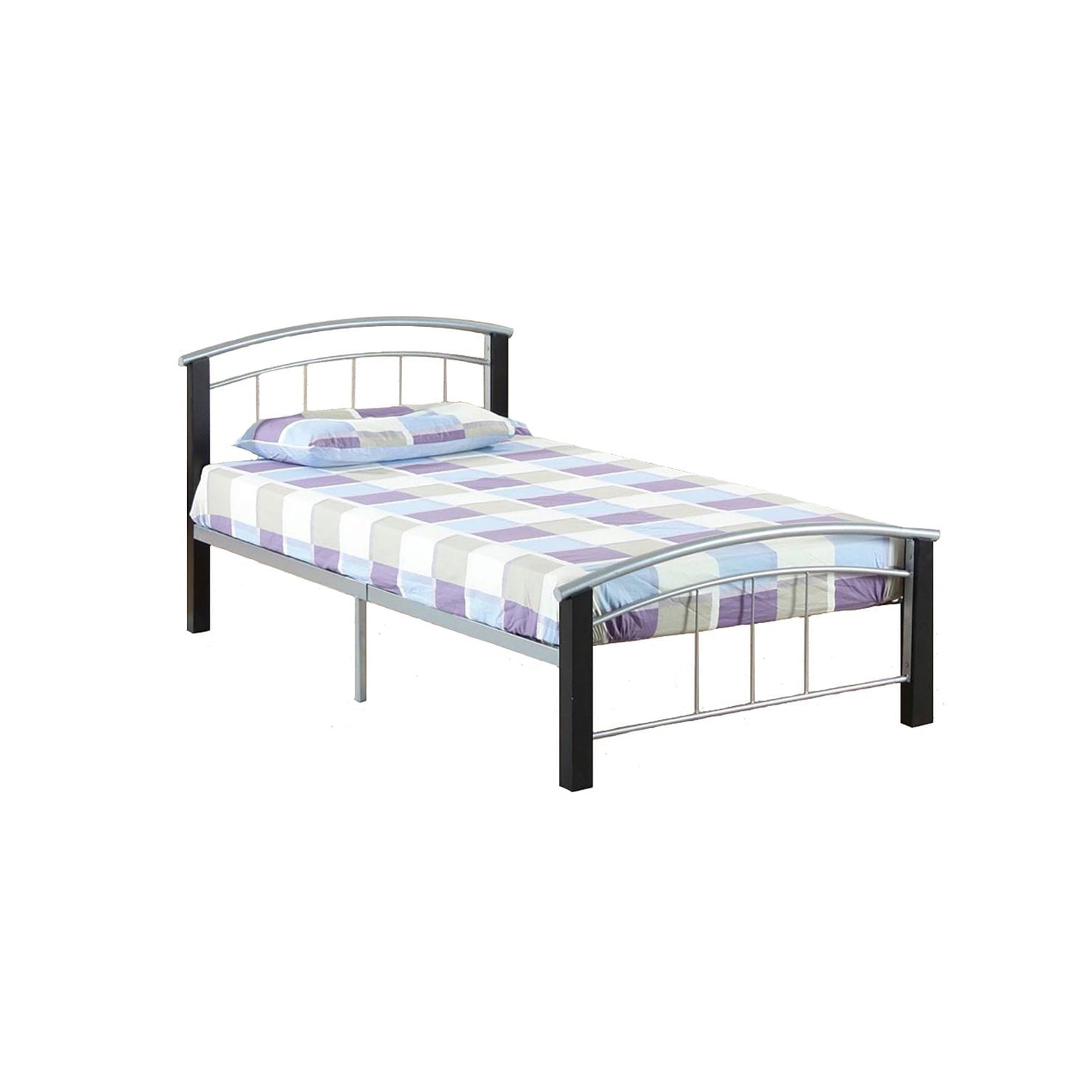 39" Single Black Wood Legs and Pewter Metal Frame Contemporary Platform Bed with Slats No Boxspring Required
