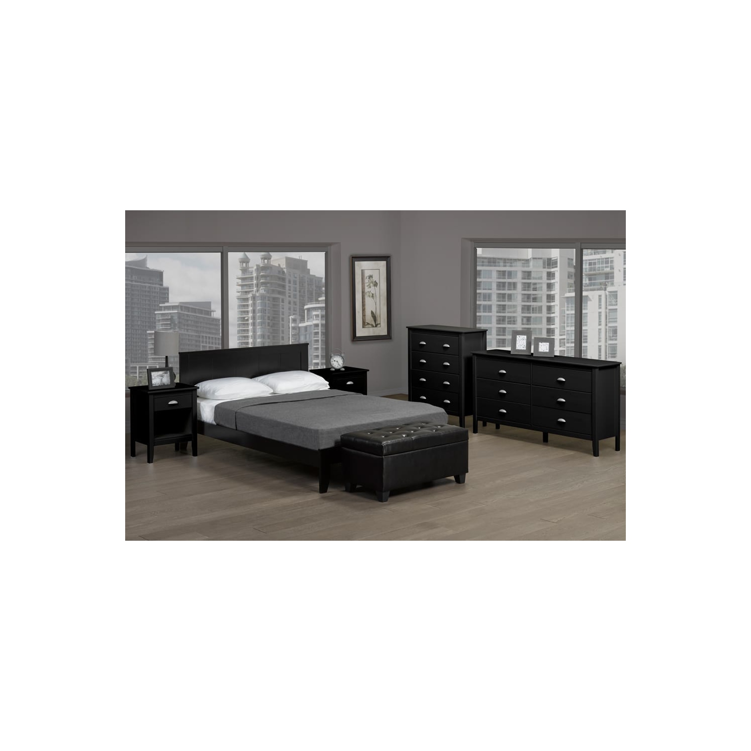 54" Double Espresso Wood Frame Traditional Platform Bed with Slats No Boxspring Required