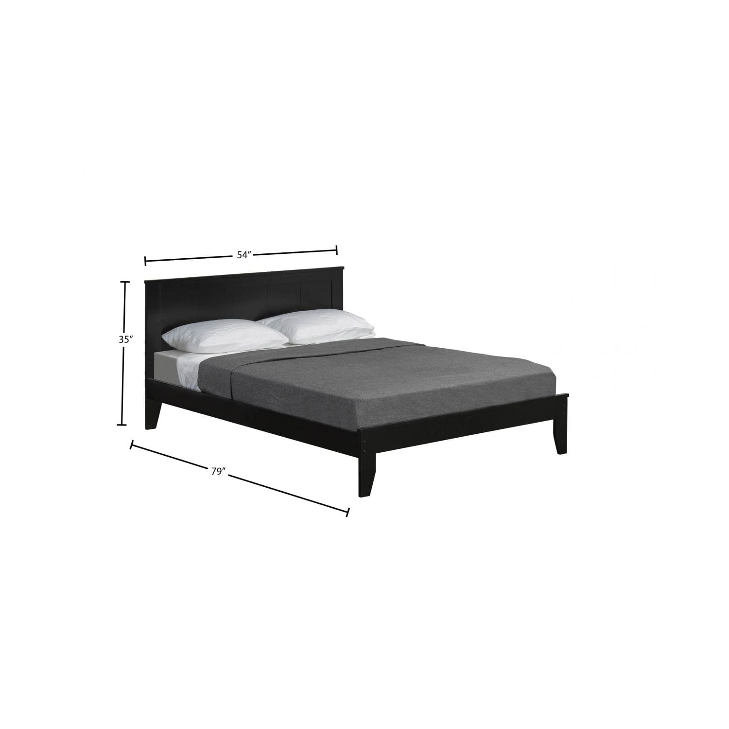 54" Double Espresso Wood Frame Traditional Platform Bed with Slats No Boxspring Required