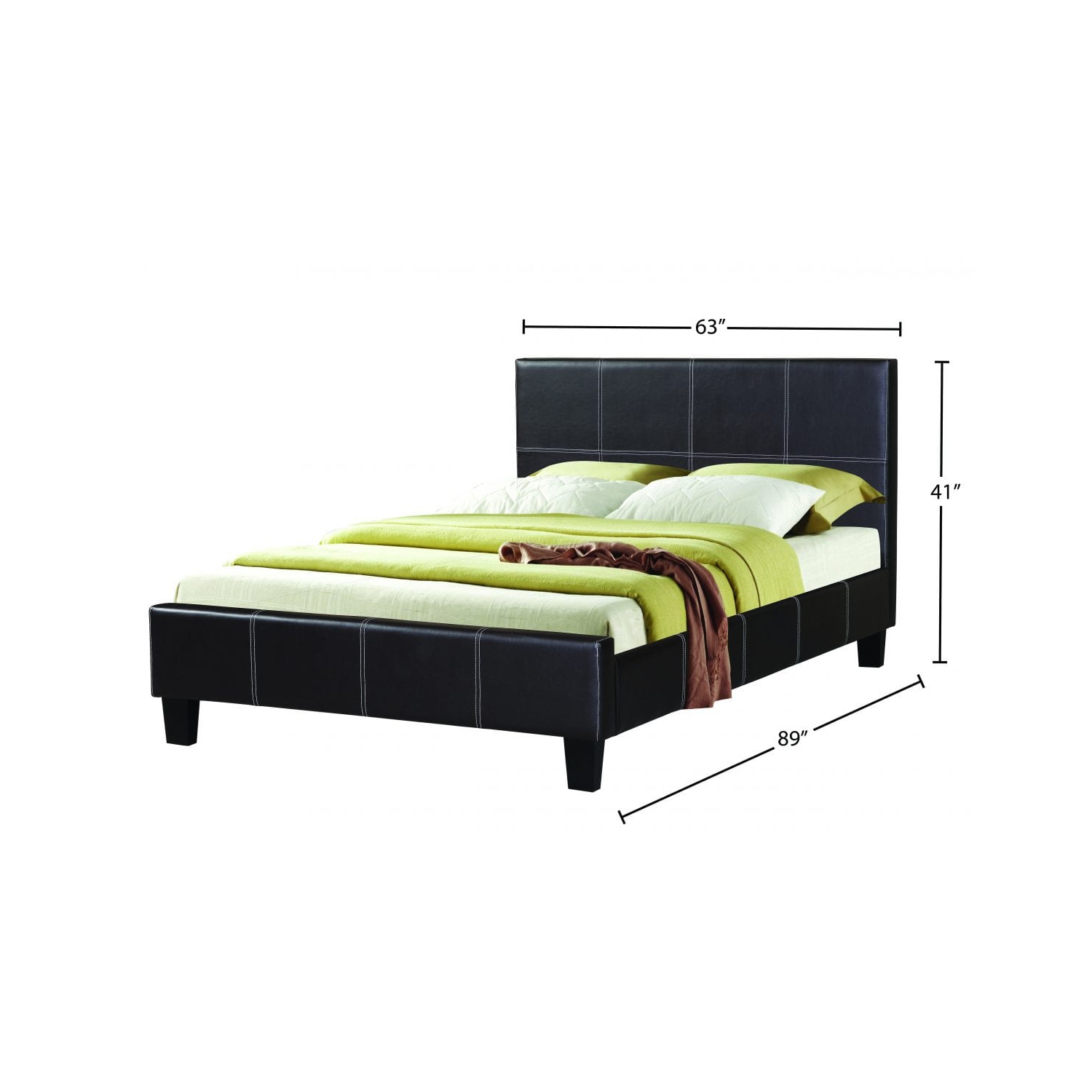 Espresso Bonded Leather Contemporary 60" Queen Platform Bed Slats Included No Boxspring Required