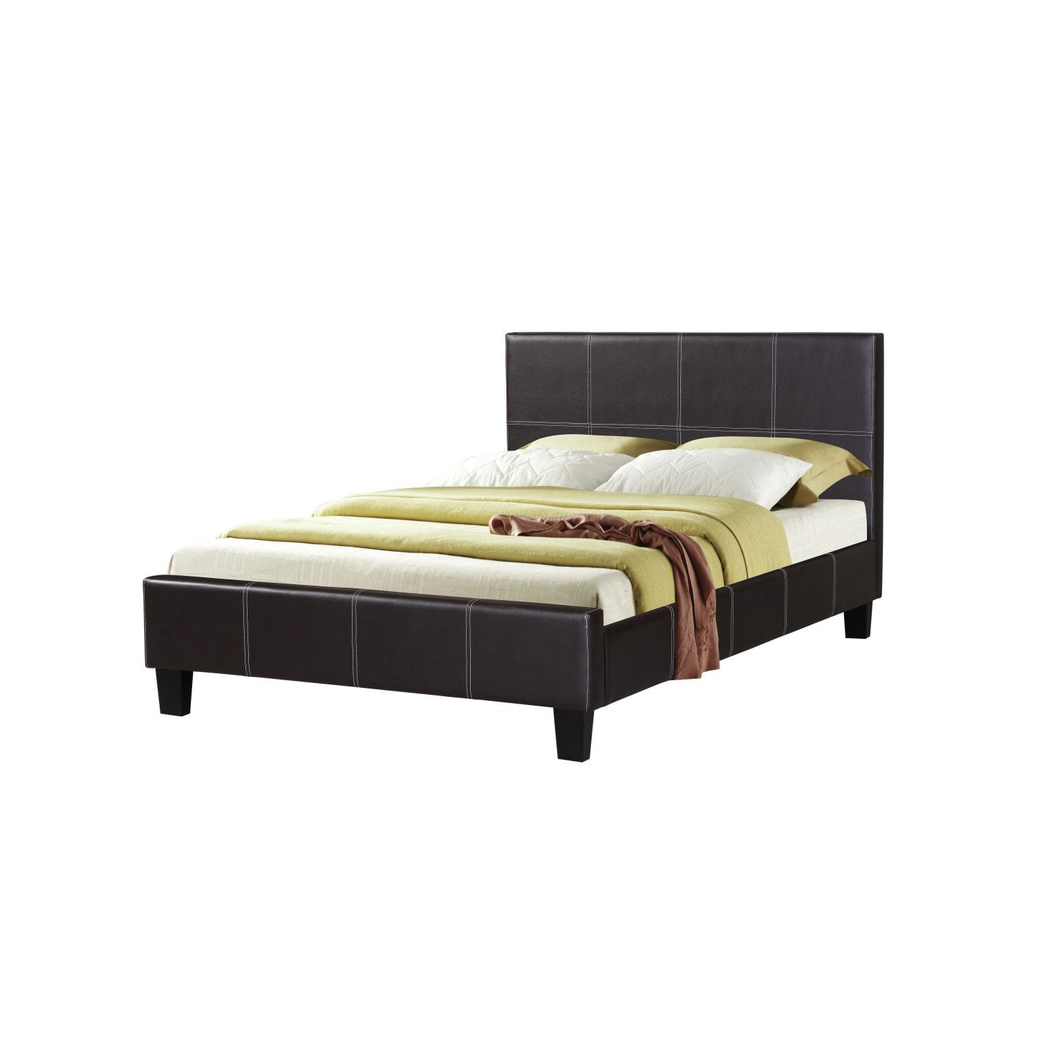 Espresso Bonded Leather Contemporary 78" King Platform Bed Slats Included No Boxspring Required