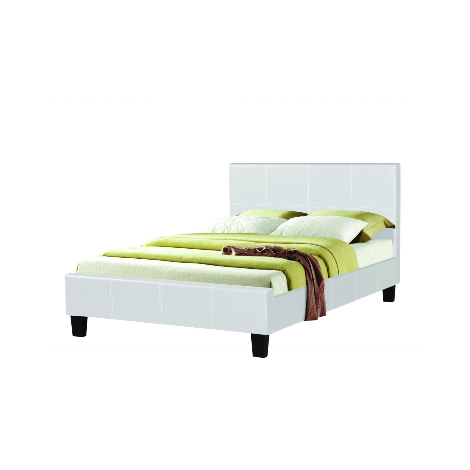 White Bonded Leather Contemporary 54" Double Platform Bed Slats Included No Boxspring Required