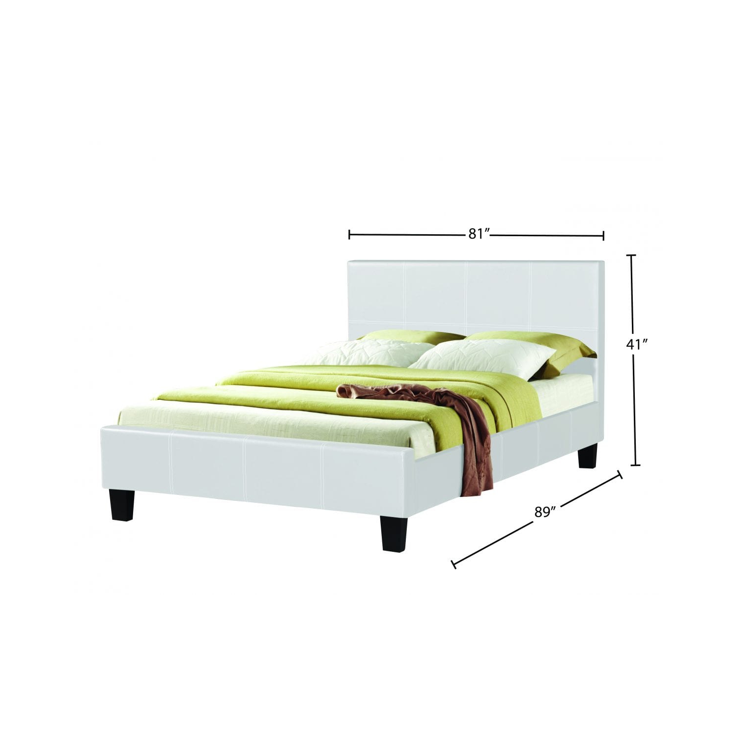 White Bonded Leather Contemporary 78" King Platform Bed Slats Included No Boxspring Required
