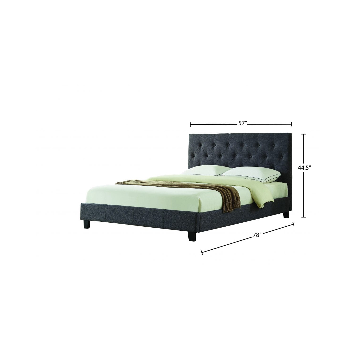 Charcoal Linen Fabric Contemporary 54" Double Platform Bed Slats Included No Boxspring Required