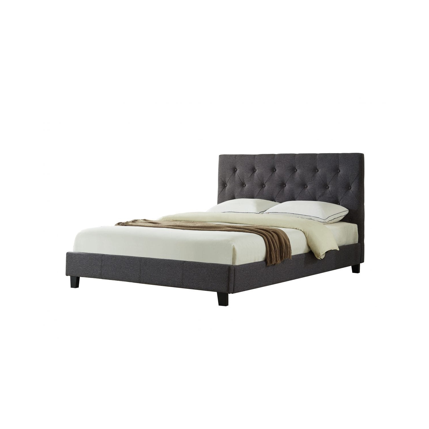 Charcoal Linen Fabric Contemporary 60" Queen Platform Bed Slats Included No Boxspring Required