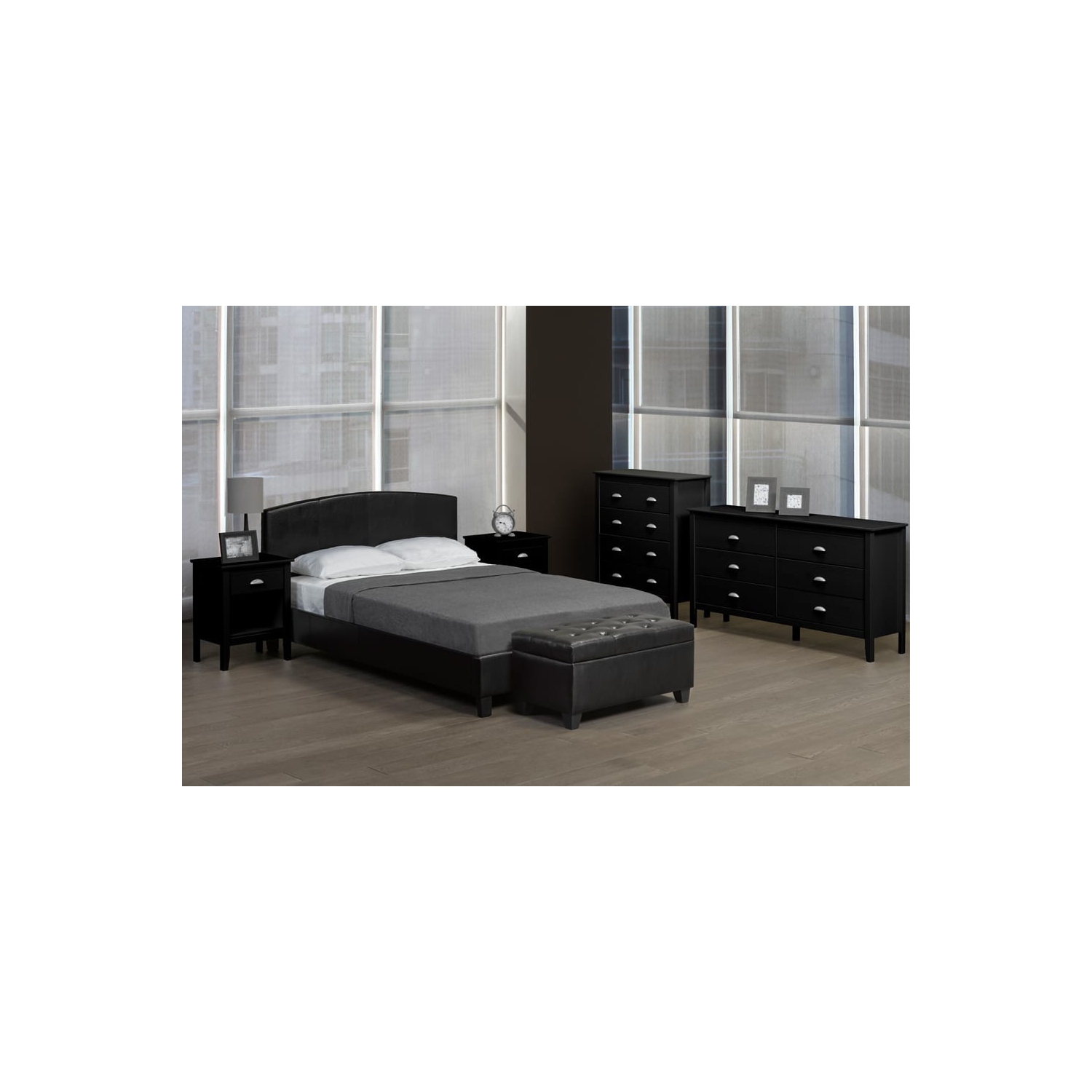 39" Single Black Leatherette Contemporary Platform Bed with Slats No Boxspring Required