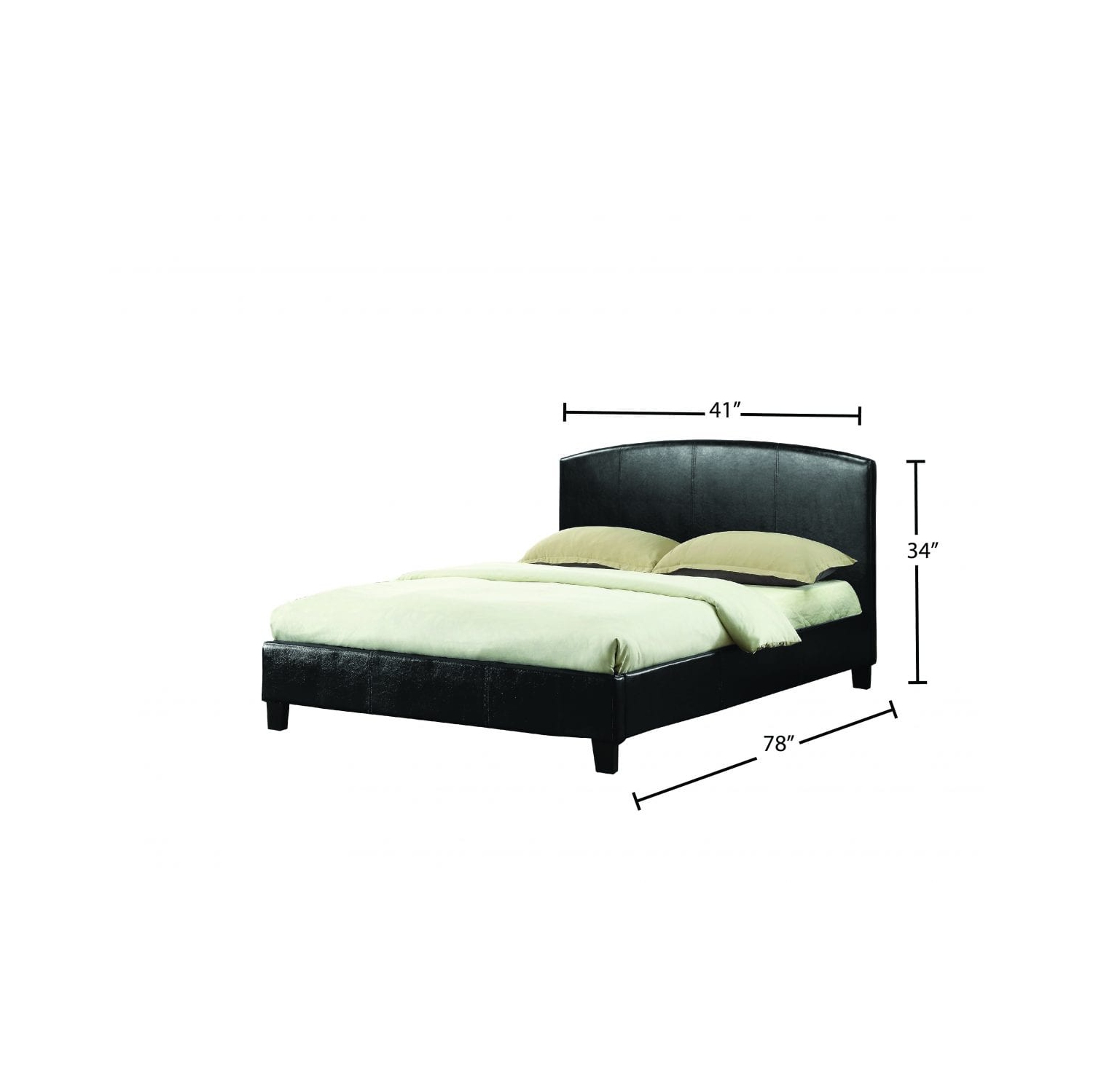 39" Single Black Leatherette Contemporary Platform Bed with Slats No Boxspring Required