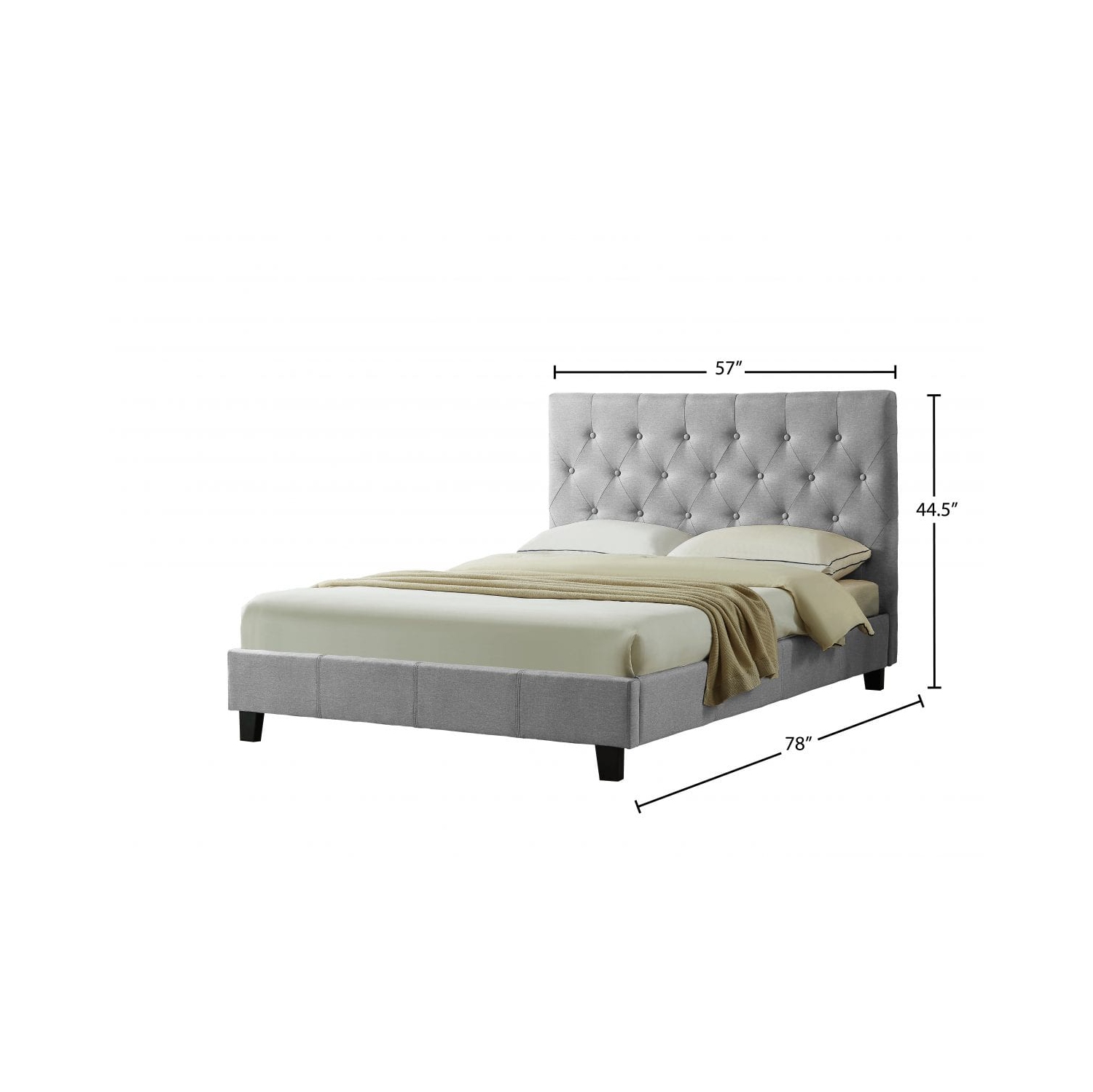 Grey Linen Fabric Contemporary 54" Double Platform Bed Slats Included No Boxspring Required