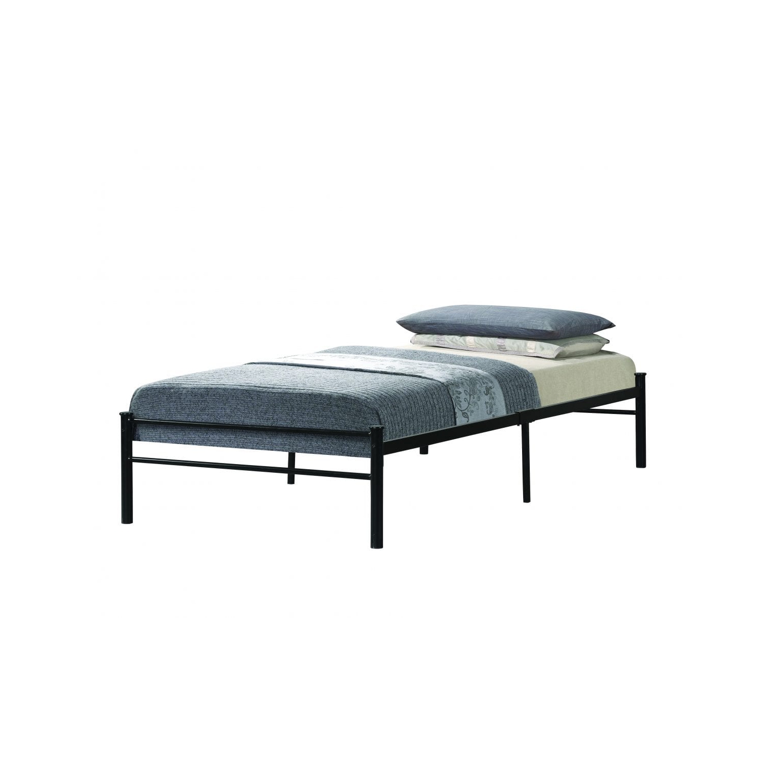 Black Metal Finish 39" Single Bed Frame with Metal Slats Centre Support No Boxspring Required