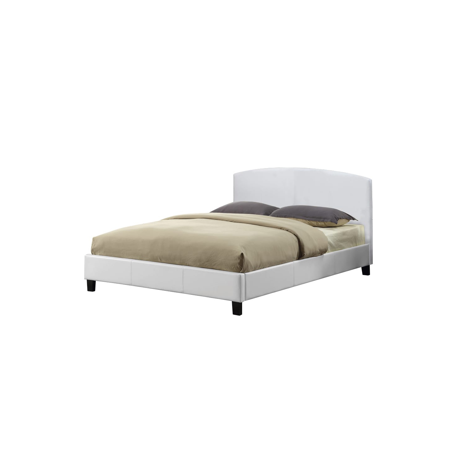 54" Double White Leatherette Contemporary Platform Bed with Slats No Boxspring Required