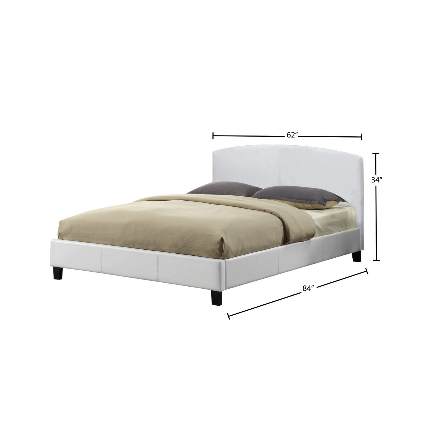 60" Queen White Leatherette Contemporary Platform Bed with Slats No Boxspring Required