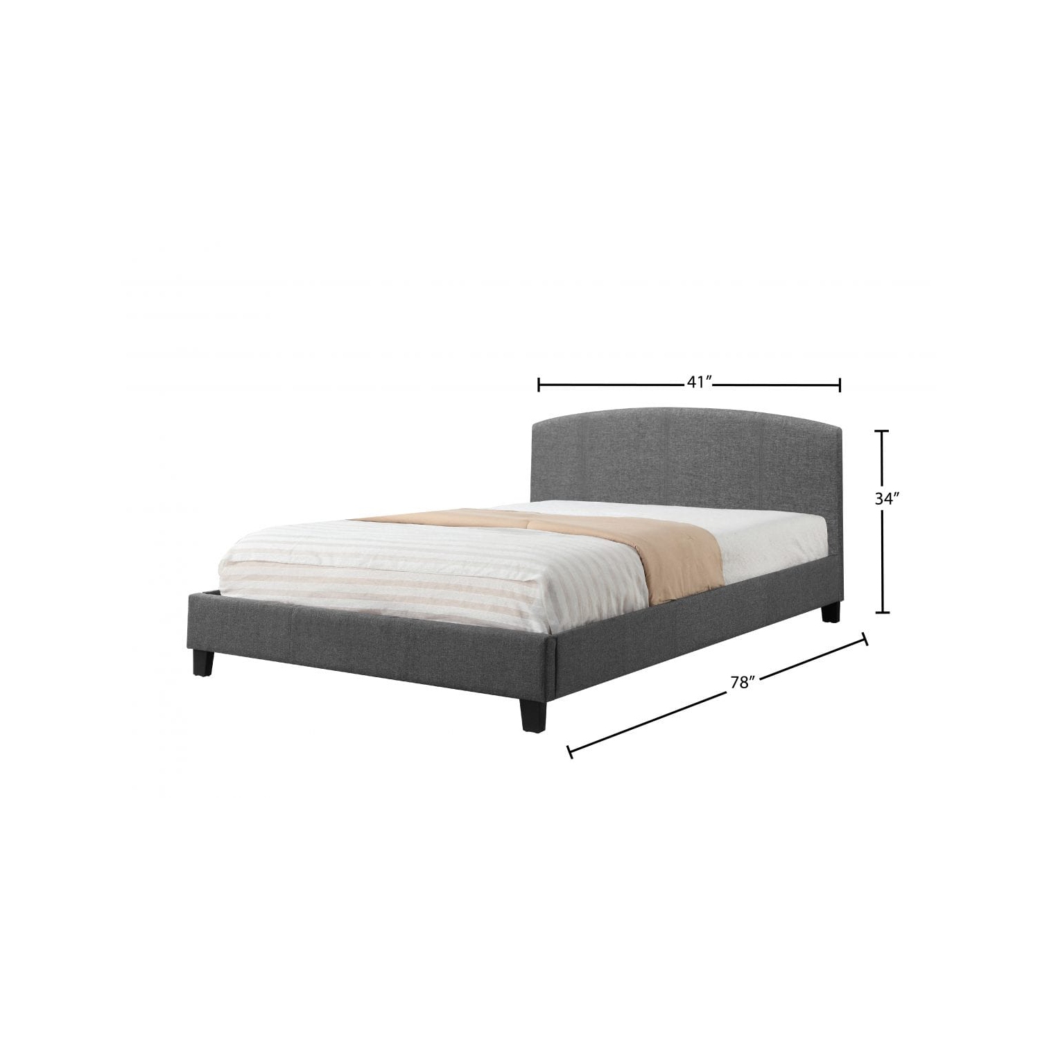 Grey Linen Fabric Contemporary Fully Upholstered 39" Single Platform Bed Slats Included No Boxspring Required