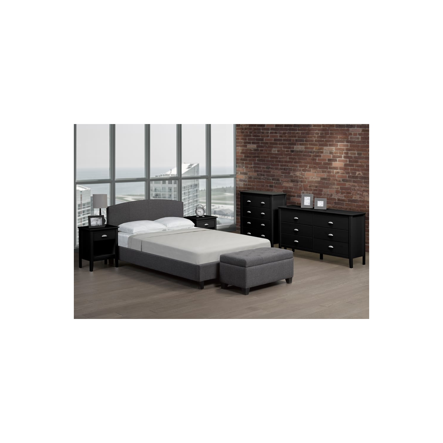 Grey Linen Fabric Contemporary Fully Upholstered 39" Single Platform Bed Slats Included No Boxspring Required