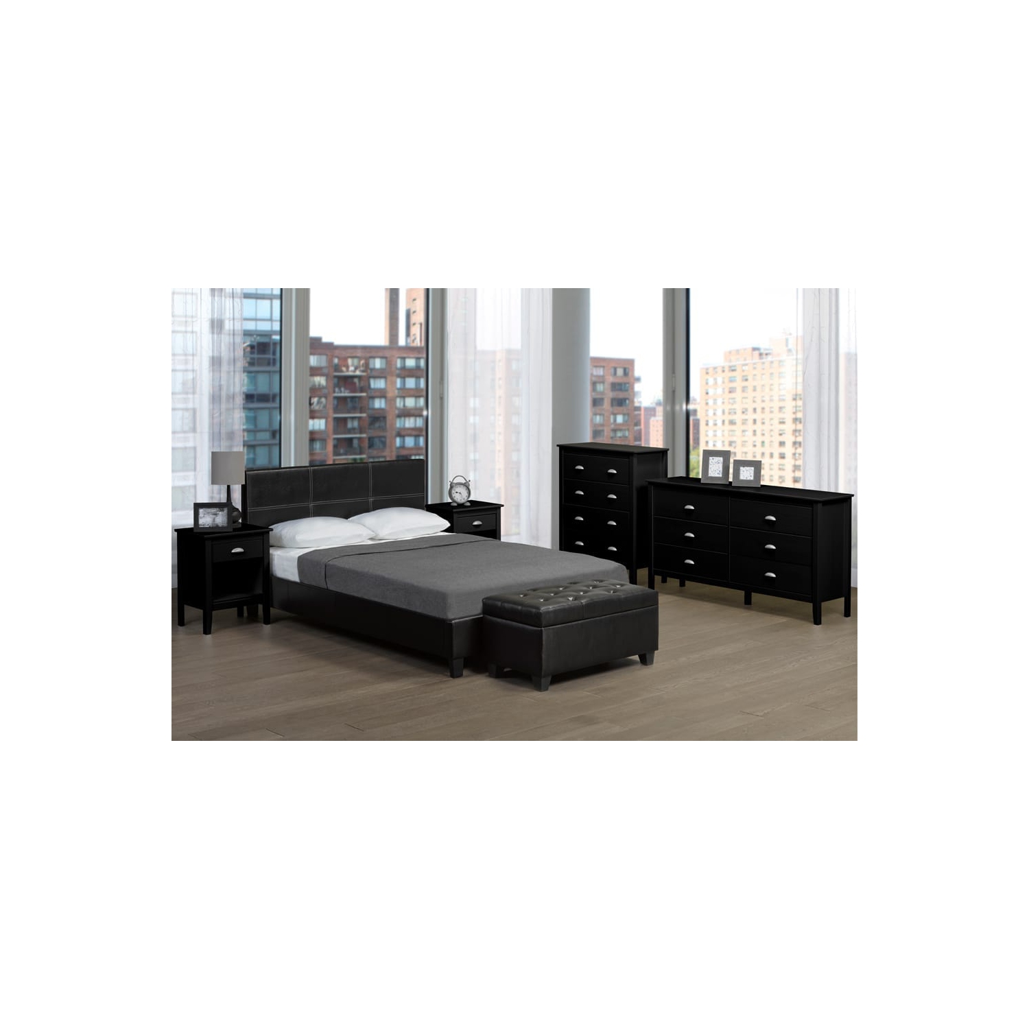 Espresso Bonded Leather Contemporary 39" Single Platform Bed Slats Included No Boxspring Required