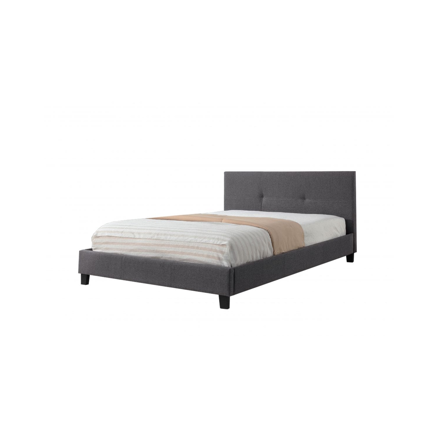 Lattes de lit à plateforme simple contemporain de 39 po en lin gris incluses, aucun sommier requis